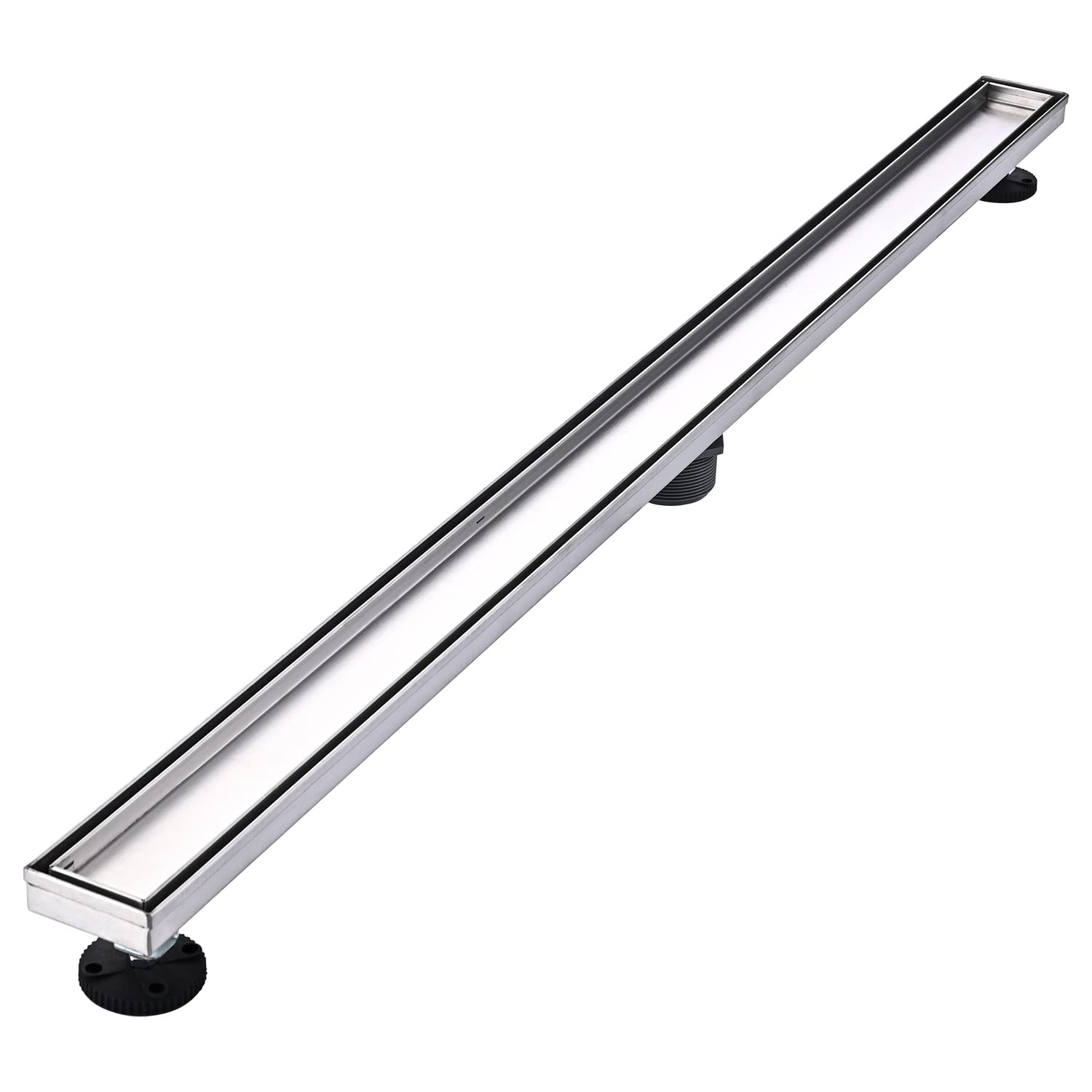 Linear Shower Floor Drain, Brushed Gold 24 Inch 304 Stainless Steel Bathroom Drains Kit, Rectangular Shower Trench Drain with Reversable Tile-in Pattern Drain Cover & Hair Catcher