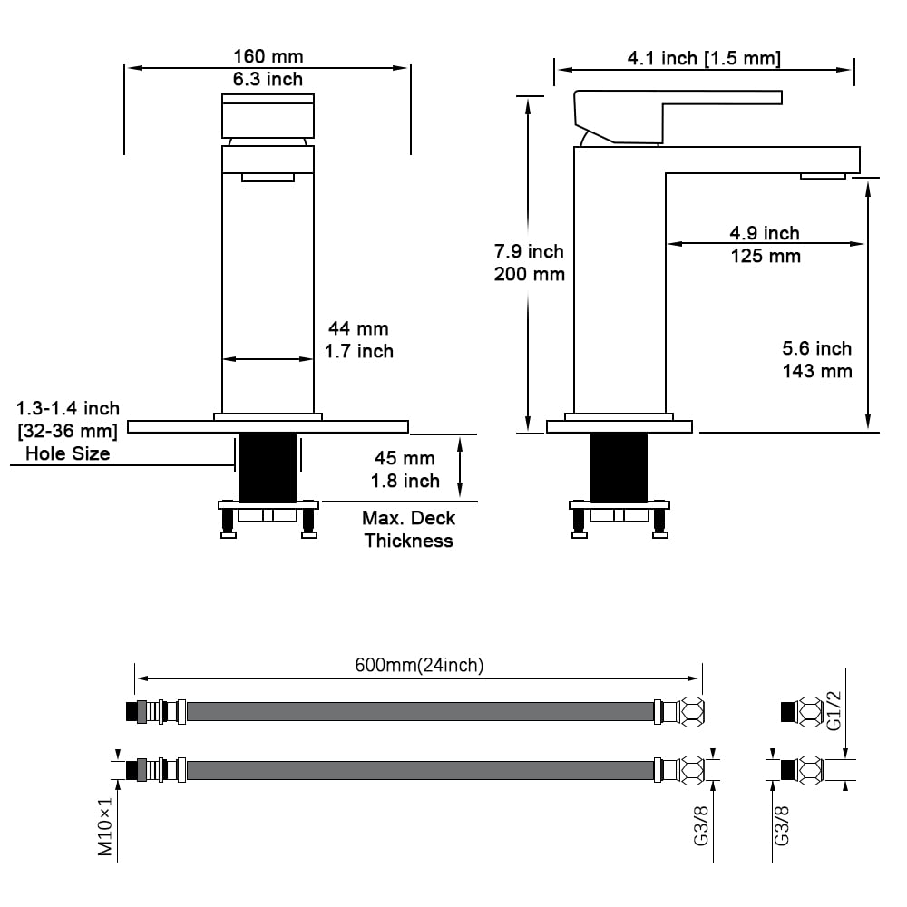 Matte Black Bathroom Faucet, Single Hole Vanity Bath Faucet, Single Handle Modern Stainless Steel Bathroom Faucets for Sink 1 Hole with Pop Up Drain Stopper & Water Supply Hoses
