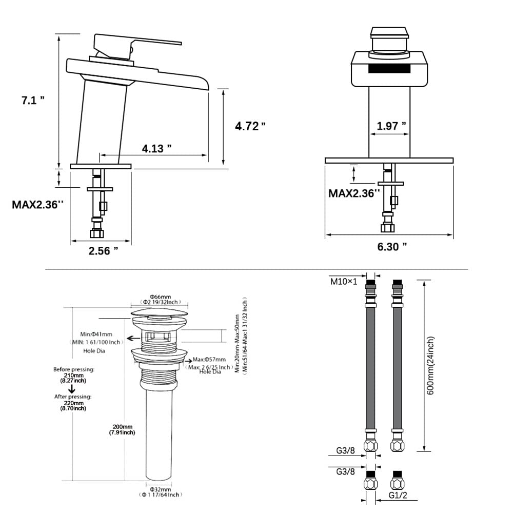 LED Bathroom Sink Faucet, Brushed Gold Waterfall Single Hole Handle Vanity Faucets for Sinks 1 Hole with Metal Pop Up Drain and 2 Water Supply Lines, Open Glass Spout