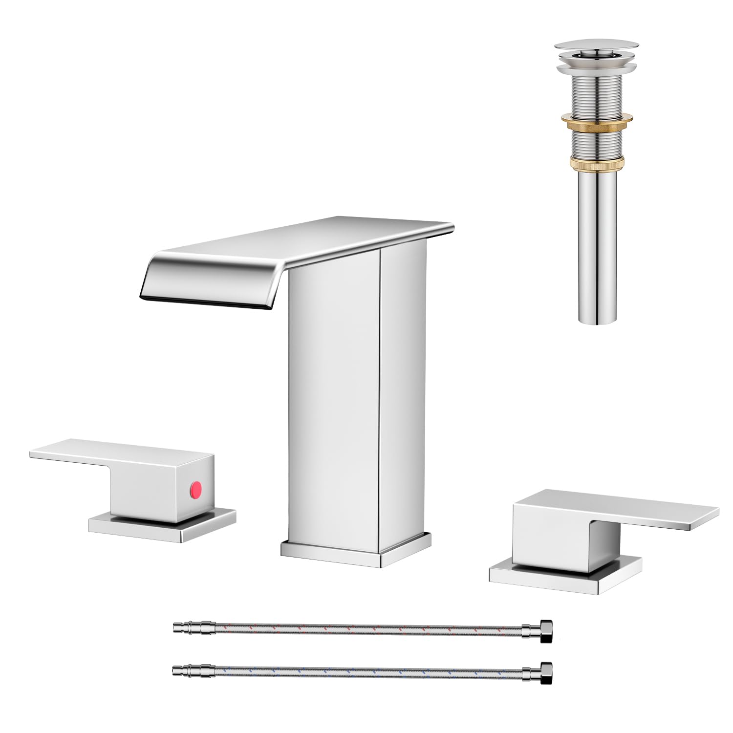 Matte Black Waterfall Bathroom Faucet 3 Hole, 8 Inch Widespread Modern 3 Piece Bathroom Sink Faucet, Touch On Lavatory Faucet for Vanity RV Restroom, Curved Spout