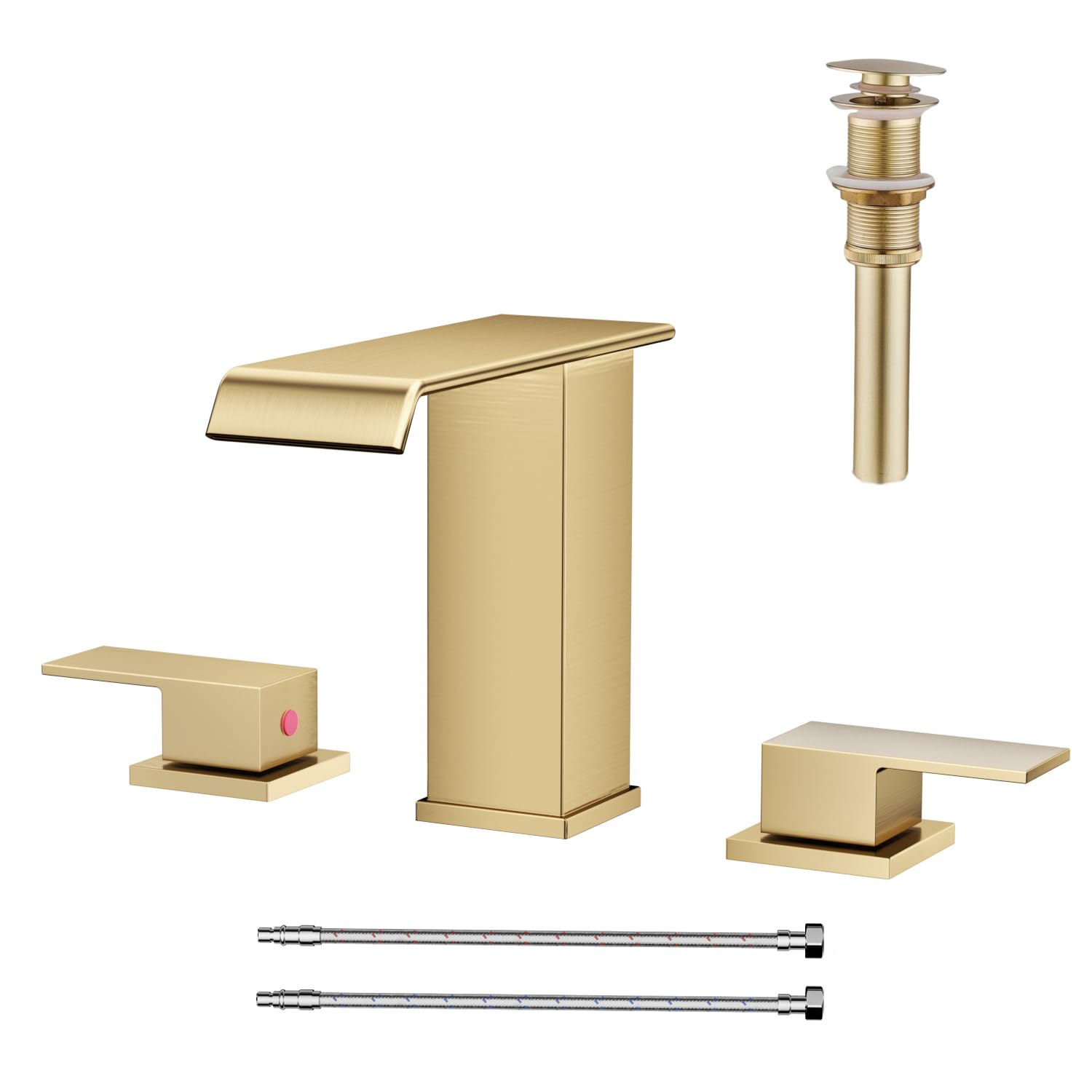 Matte Black Waterfall Bathroom Faucet 3 Hole, 8 Inch Widespread Modern 3 Piece Bathroom Sink Faucet, Touch On Lavatory Faucet for Vanity RV Restroom, Curved Spout