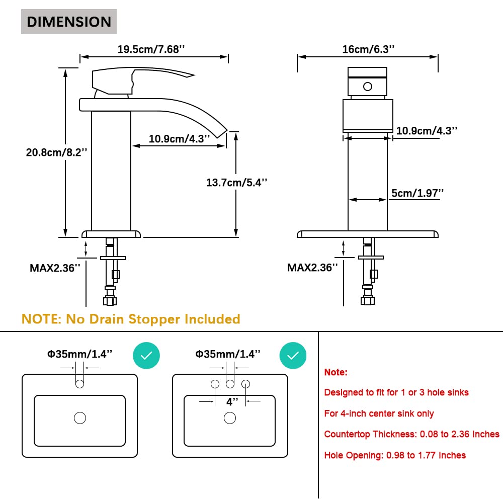 LED Bathroom Sink Faucet, Brushed Nickel Waterfall Single Hole Handle Vanity Faucets for Sinks 1 Hole with Metal Pop Up Drain and 2 Water Supply Lines, Wide Glass Spout