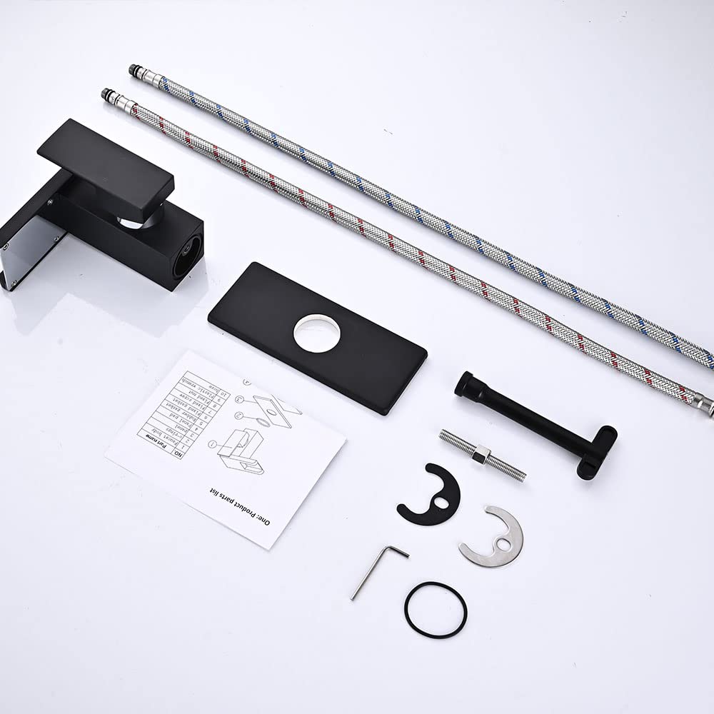 LED Bathroom Sink Faucet, Brushed Gold Waterfall Single Hole Handle Vanity Faucets for Sinks 1 Hole with Metal Pop Up Drain and 2 Water Supply Lines, Side Handle