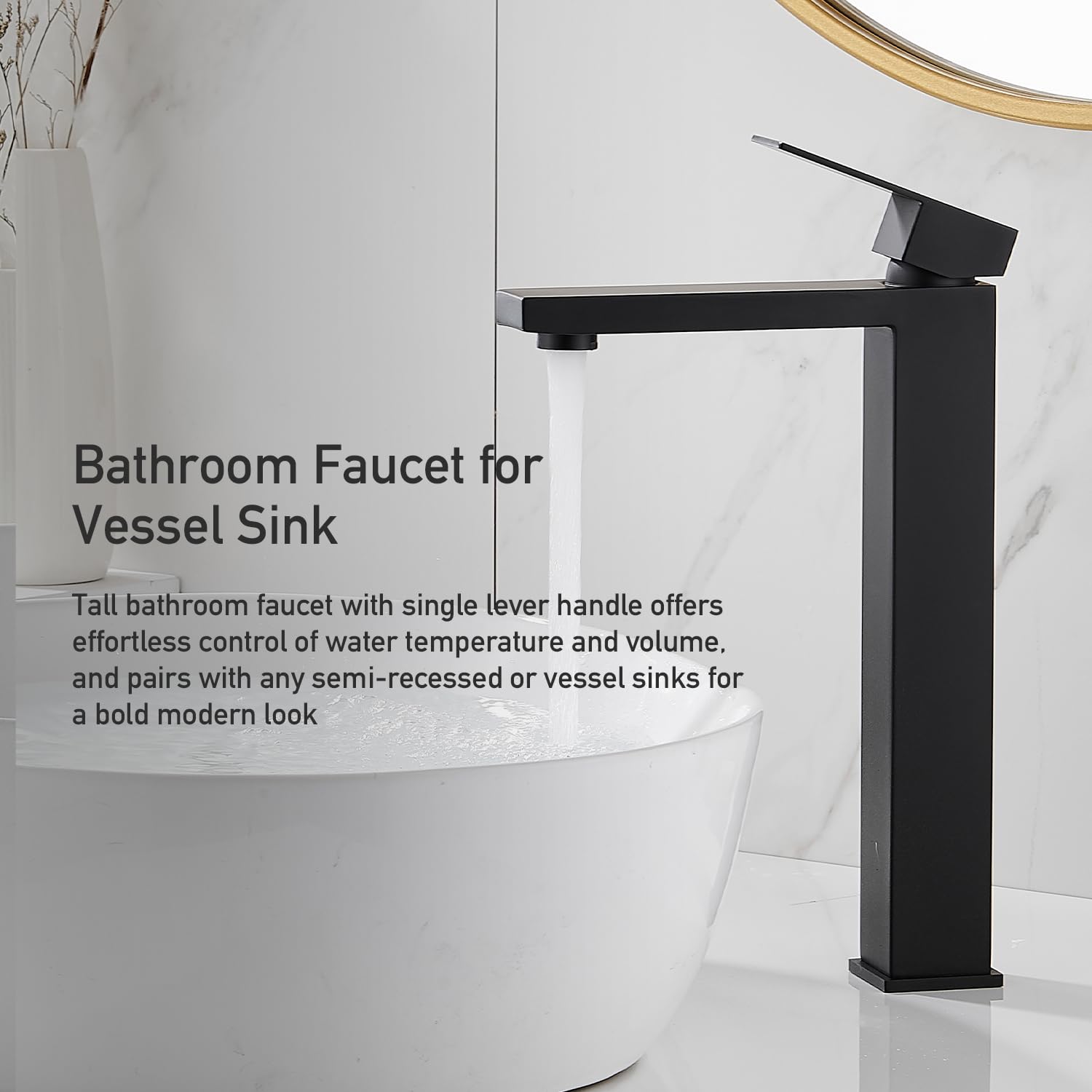 Matte Black Bathroom Faucet, Single Hole Vanity Bath Faucet, Single Handle Modern Stainless Steel Bathroom Faucets for Sink 1 Hole with Pop Up Drain Stopper & Water Supply Hoses