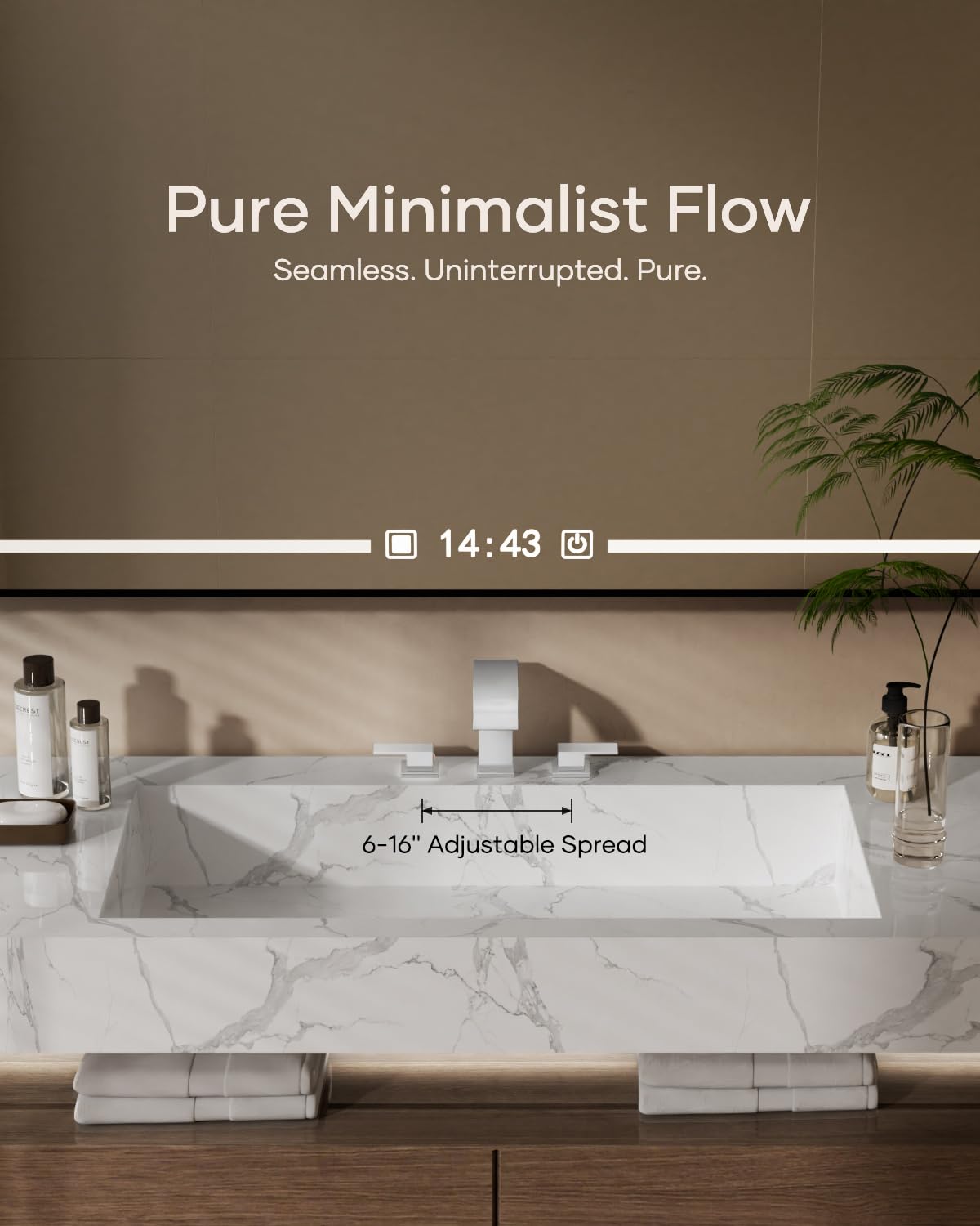 Matte Black Waterfall Bathroom Faucet 3 Hole, 8 Inch Widespread Modern 3 Piece Bathroom Sink Faucet, Touch On Lavatory Faucet for Vanity RV Restroom, Curved Spout