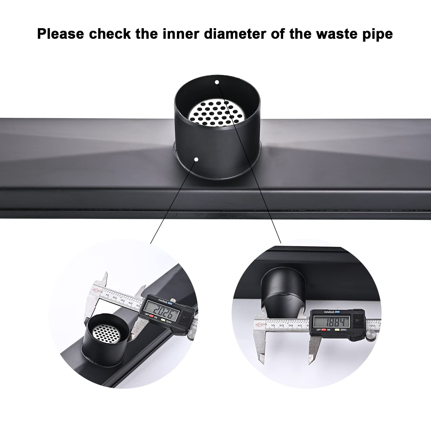 Linear Shower Floor Drain, Brushed Gold 24 Inch 304 Stainless Steel Bathroom Drains Kit, Rectangular Shower Trench Drain with Reversable Tile-in Pattern Drain Cover & Hair Catcher