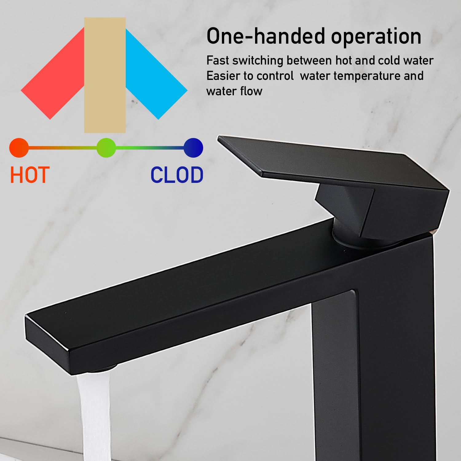 Matte Black Bathroom Faucet, Single Hole Vanity Bath Faucet, Single Handle Modern Stainless Steel Bathroom Faucets for Sink 1 Hole with Pop Up Drain Stopper & Water Supply Hoses