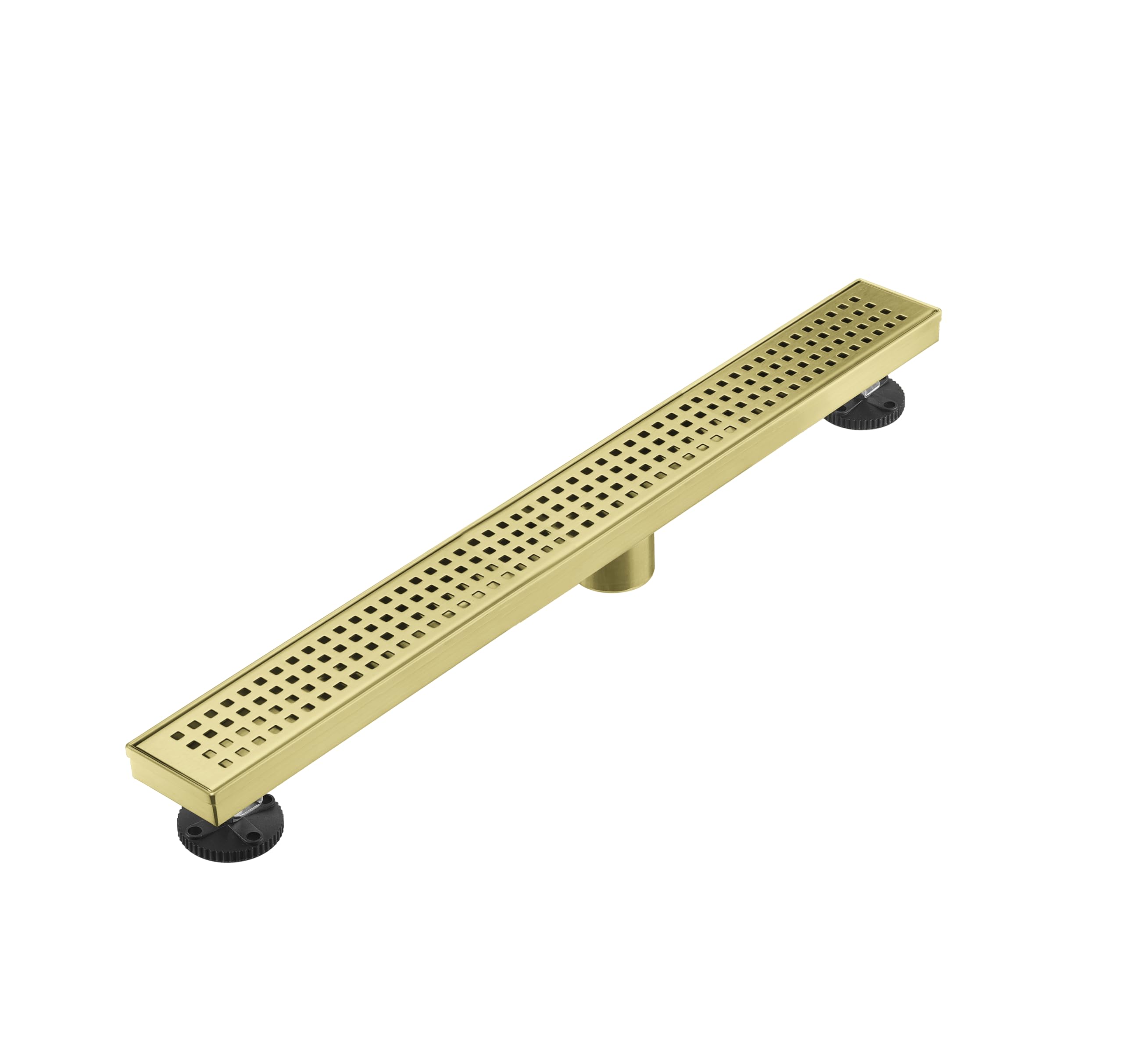 Linear Shower Floor Drain, Brushed Gold 12 Inch 304 Stainless Steel Bathroom Drains Kit, Long Rectangular Shower Trench Drain with Square Pattern Drain Cover & Hair Catcher