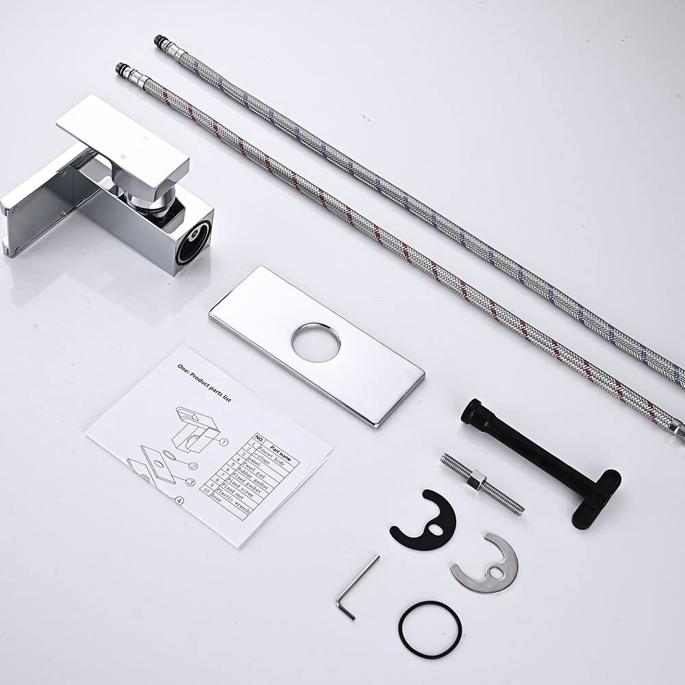 LED Bathroom Sink Faucet, Brushed Gold Waterfall Single Hole Handle Vanity Faucets for Sinks 1 Hole with Metal Pop Up Drain and 2 Water Supply Lines, Side Handle