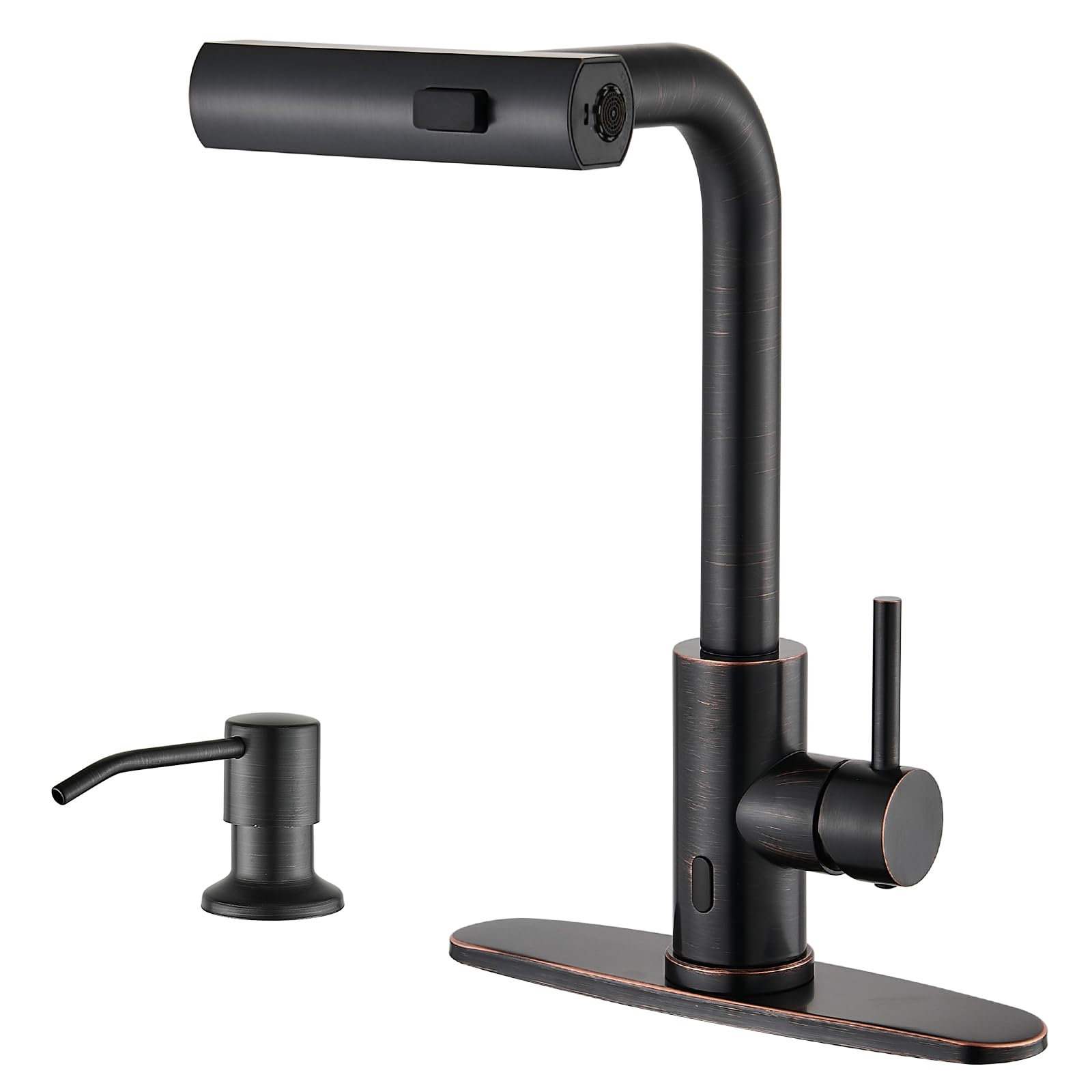 Brushed Nickel Kitchen Faucets with Pull Down Sprayer & Soap Dispenser, Single Hole & Handle, Pull Out Tap, Waterfall Stainless Steel Sink Faucet for Farmhouse Camper Laundry Rv Bar