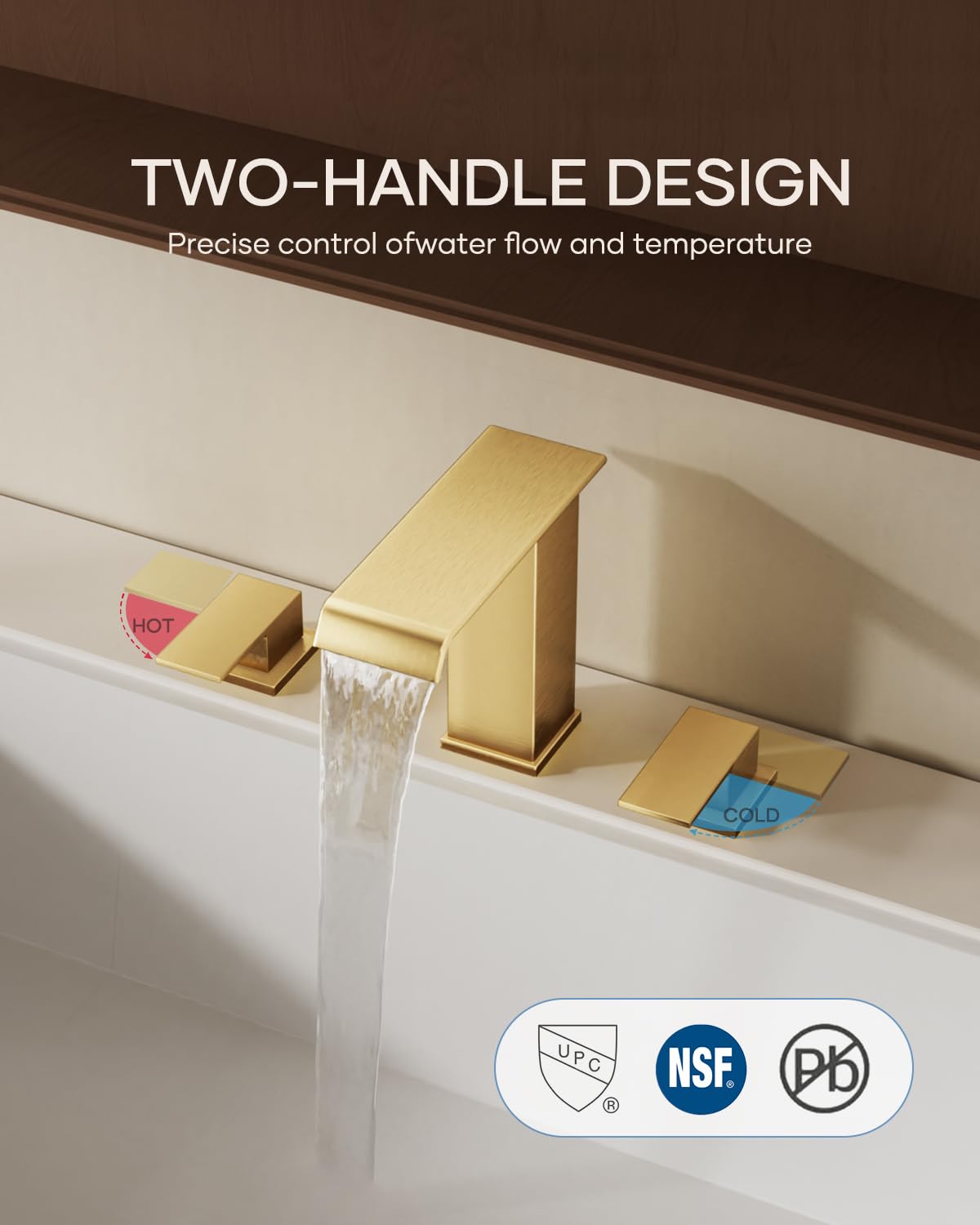 Matte Black Waterfall Bathroom Faucet 3 Hole, 8 Inch Widespread Modern 3 Piece Bathroom Sink Faucet, Touch On Lavatory Faucet for Vanity RV Restroom, Curved Spout