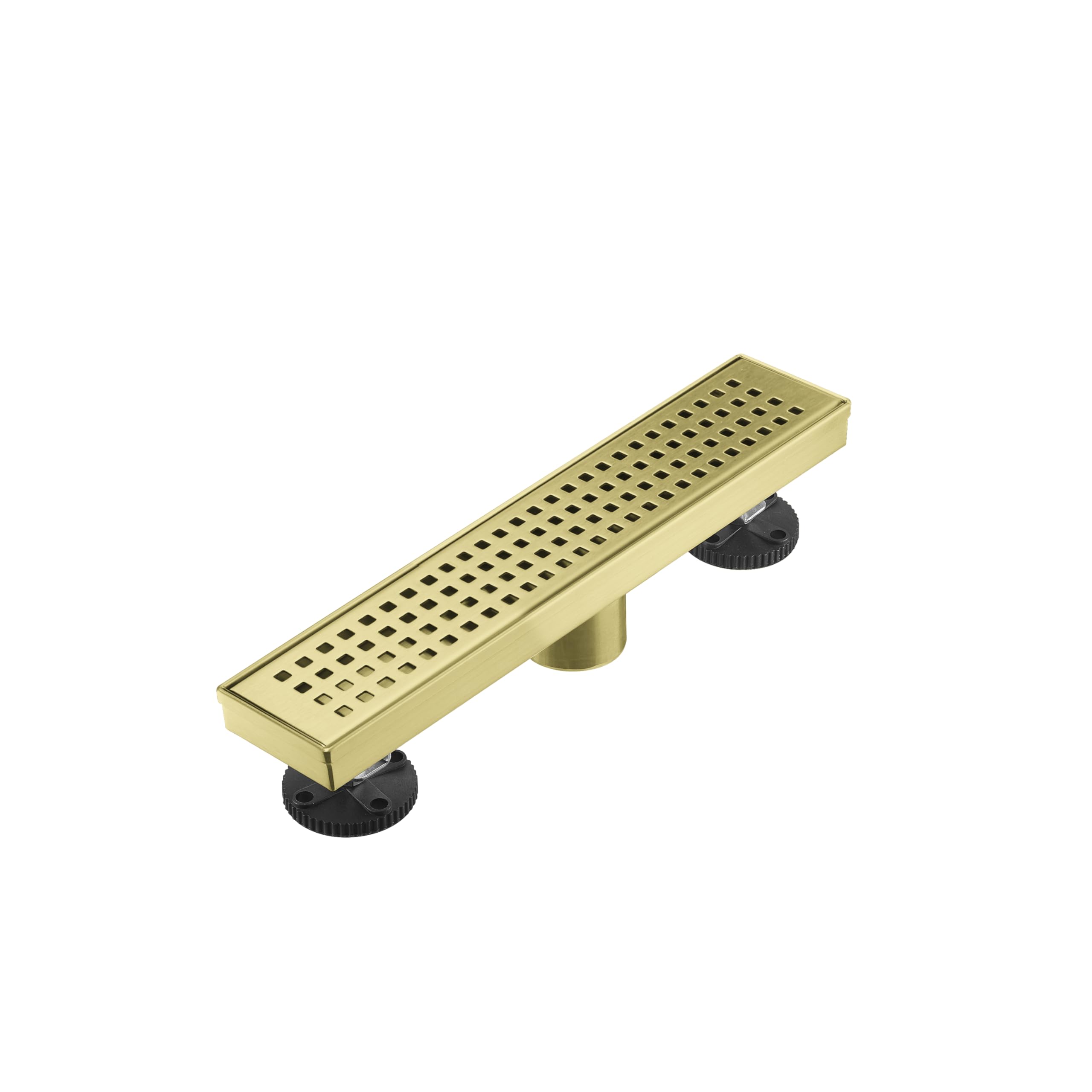 Linear Shower Floor Drain, Brushed Gold 12 Inch 304 Stainless Steel Bathroom Drains Kit, Long Rectangular Shower Trench Drain with Square Pattern Drain Cover & Hair Catcher