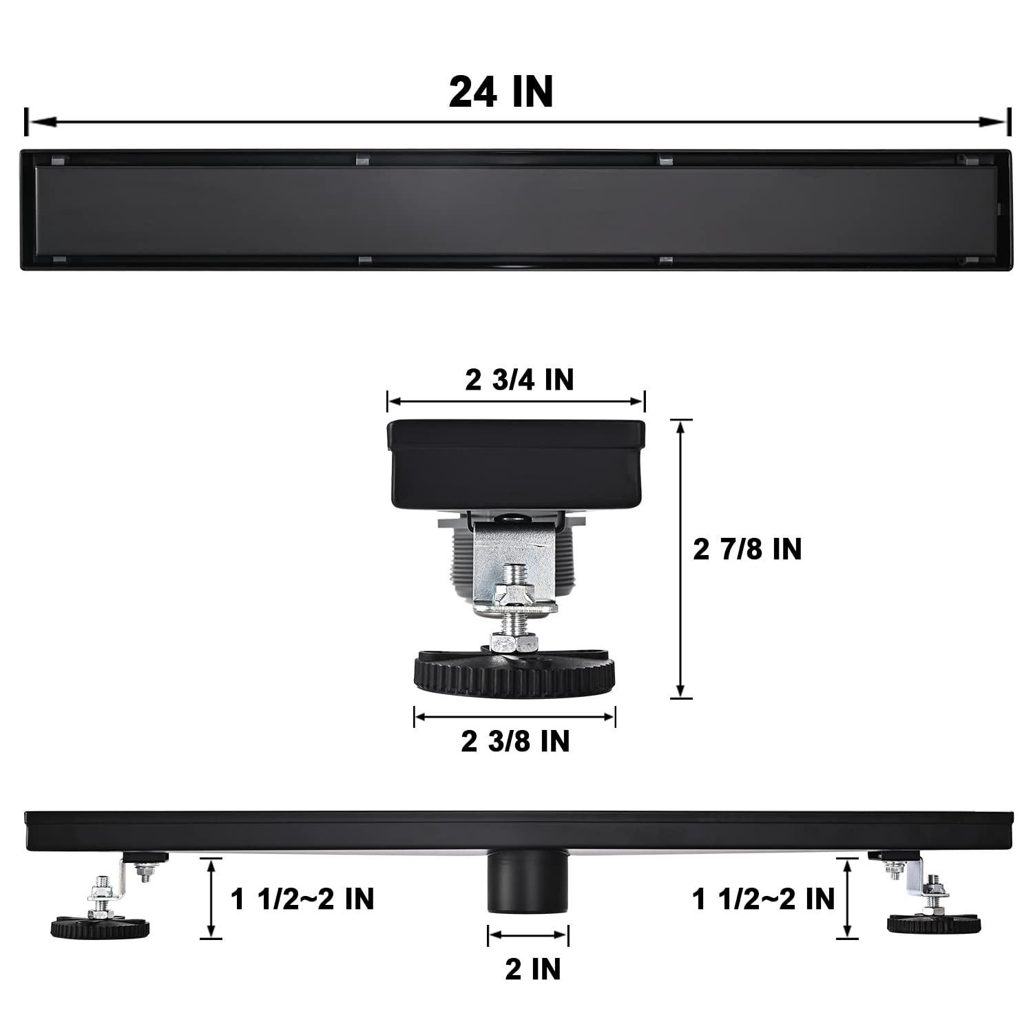 Linear Shower Floor Drain, Brushed Gold 24 Inch 304 Stainless Steel Bathroom Drains Kit, Rectangular Shower Trench Drain with Reversable Tile-in Pattern Drain Cover & Hair Catcher