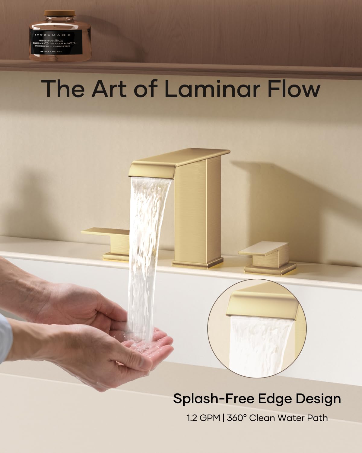 Matte Black Waterfall Bathroom Faucet 3 Hole, 8 Inch Widespread Modern 3 Piece Bathroom Sink Faucet, Touch On Lavatory Faucet for Vanity RV Restroom, Curved Spout