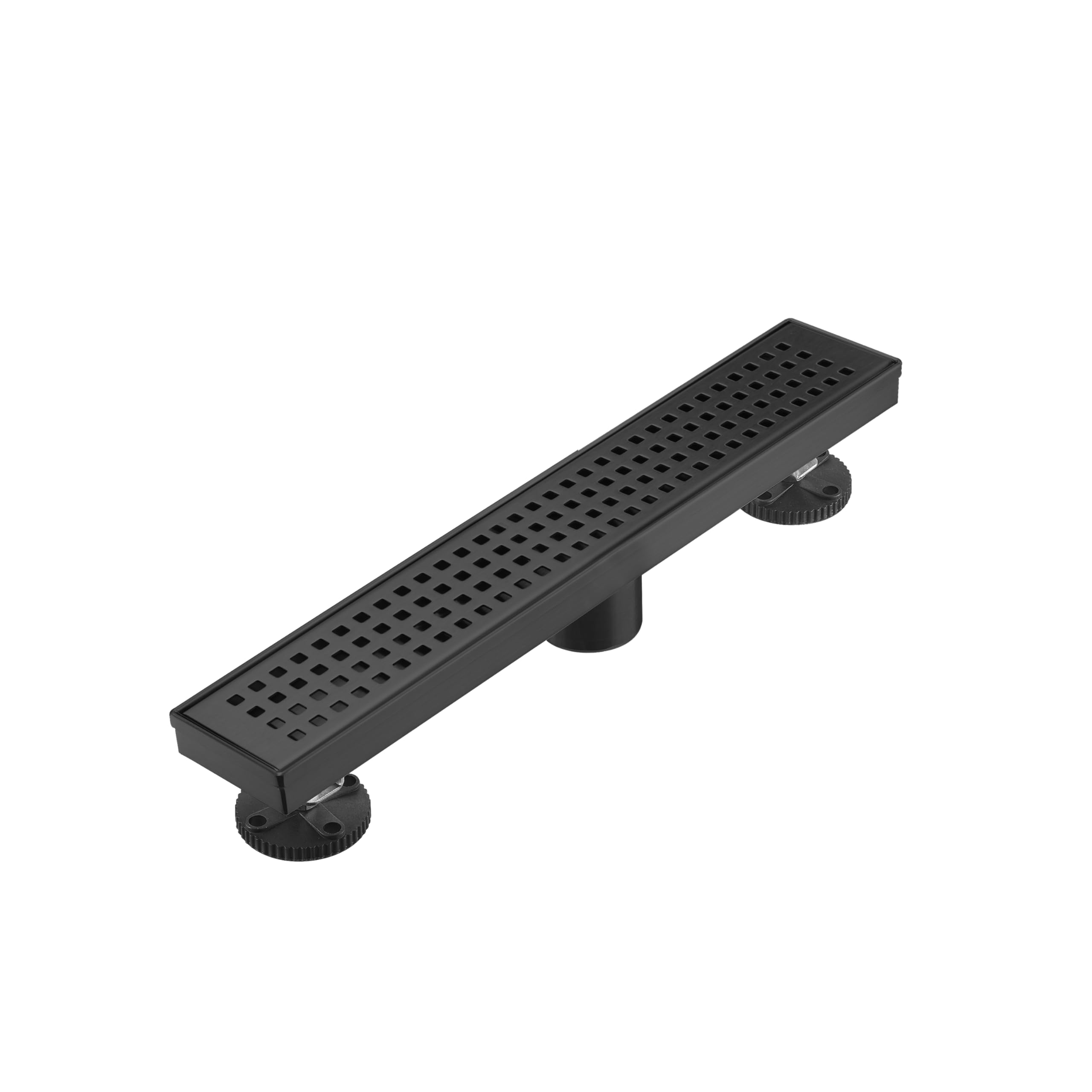 Linear Shower Floor Drain, Brushed Gold 12 Inch 304 Stainless Steel Bathroom Drains Kit, Long Rectangular Shower Trench Drain with Square Pattern Drain Cover & Hair Catcher