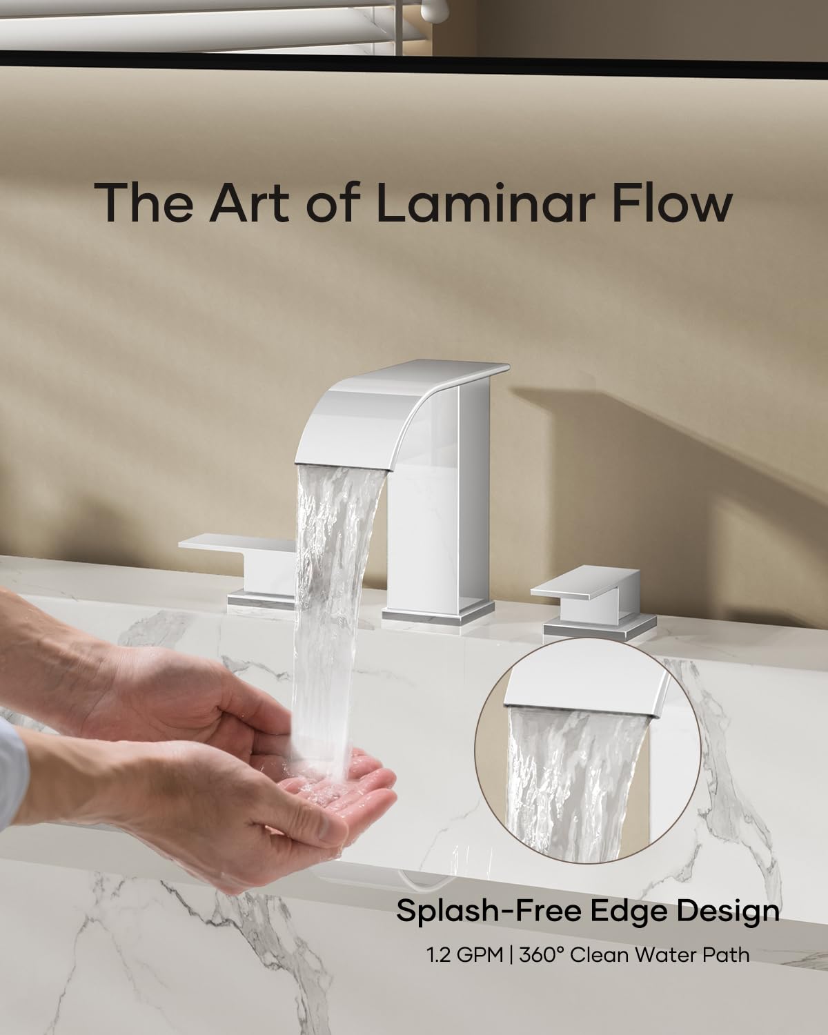 Matte Black Waterfall Bathroom Faucet 3 Hole, 8 Inch Widespread Modern 3 Piece Bathroom Sink Faucet, Touch On Lavatory Faucet for Vanity RV Restroom, Curved Spout