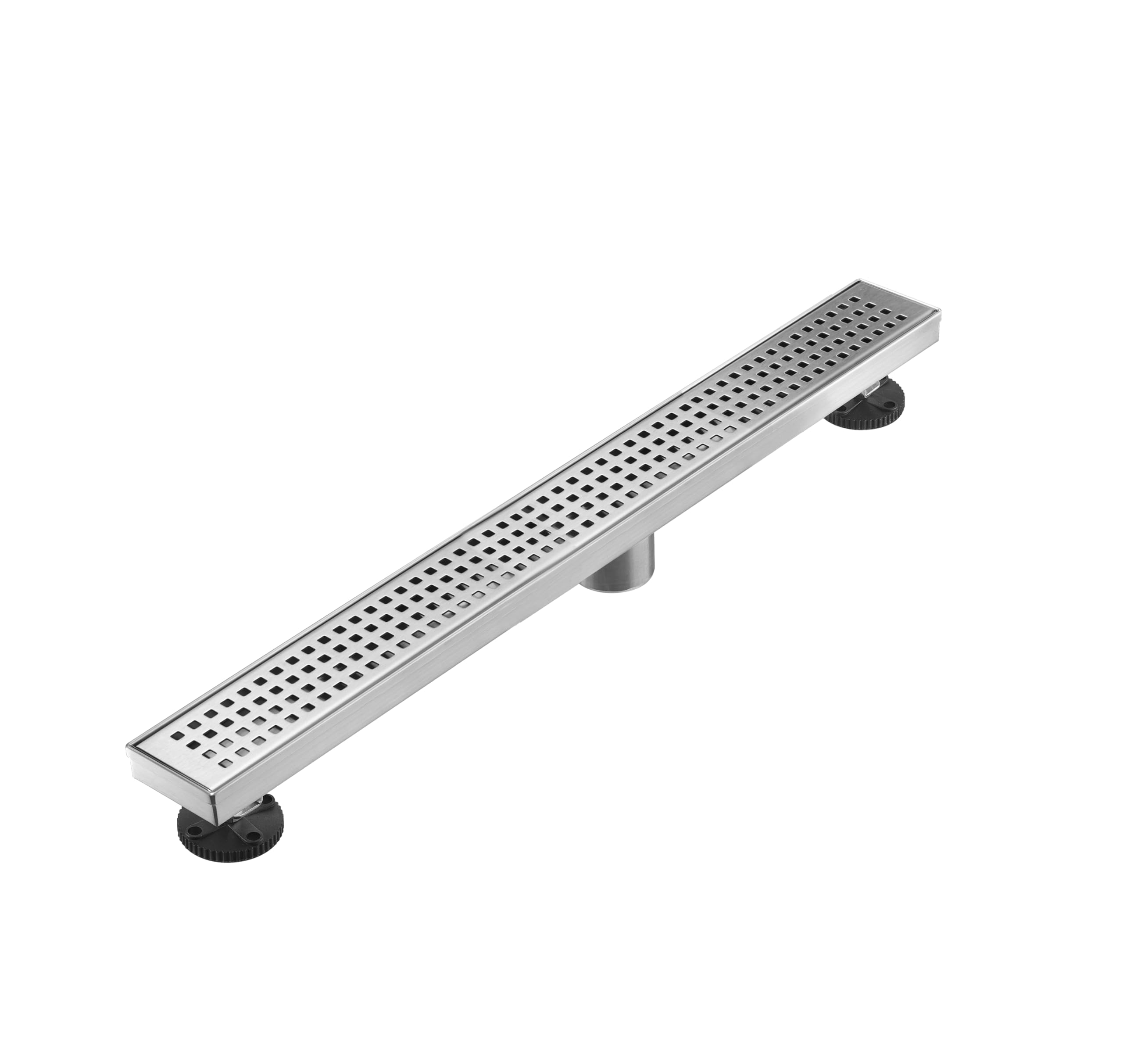 Linear Shower Floor Drain, Brushed Gold 12 Inch 304 Stainless Steel Bathroom Drains Kit, Long Rectangular Shower Trench Drain with Square Pattern Drain Cover & Hair Catcher