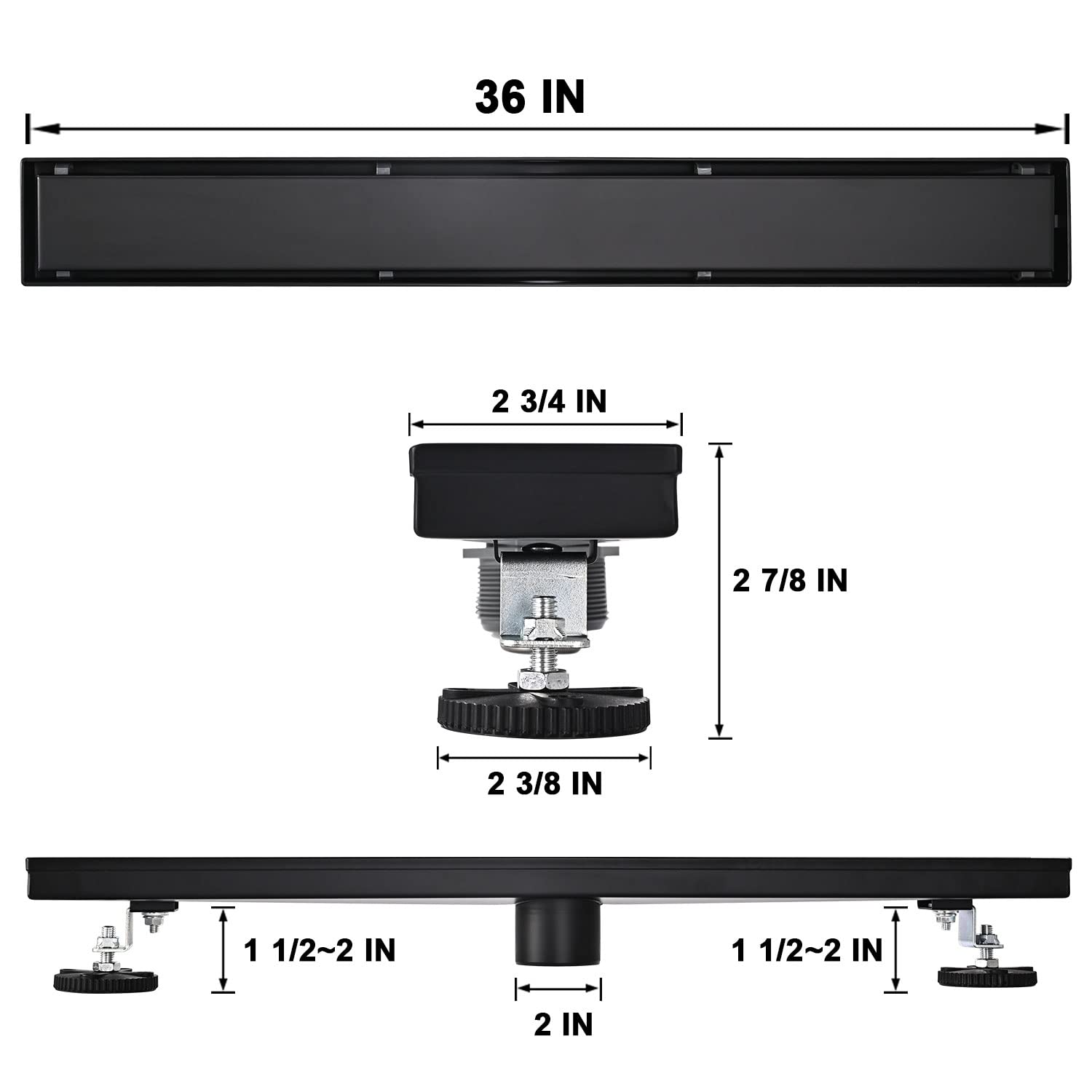 Linear Shower Floor Drain, Brushed Gold 24 Inch 304 Stainless Steel Bathroom Drains Kit, Rectangular Shower Trench Drain with Reversable Tile-in Pattern Drain Cover & Hair Catcher