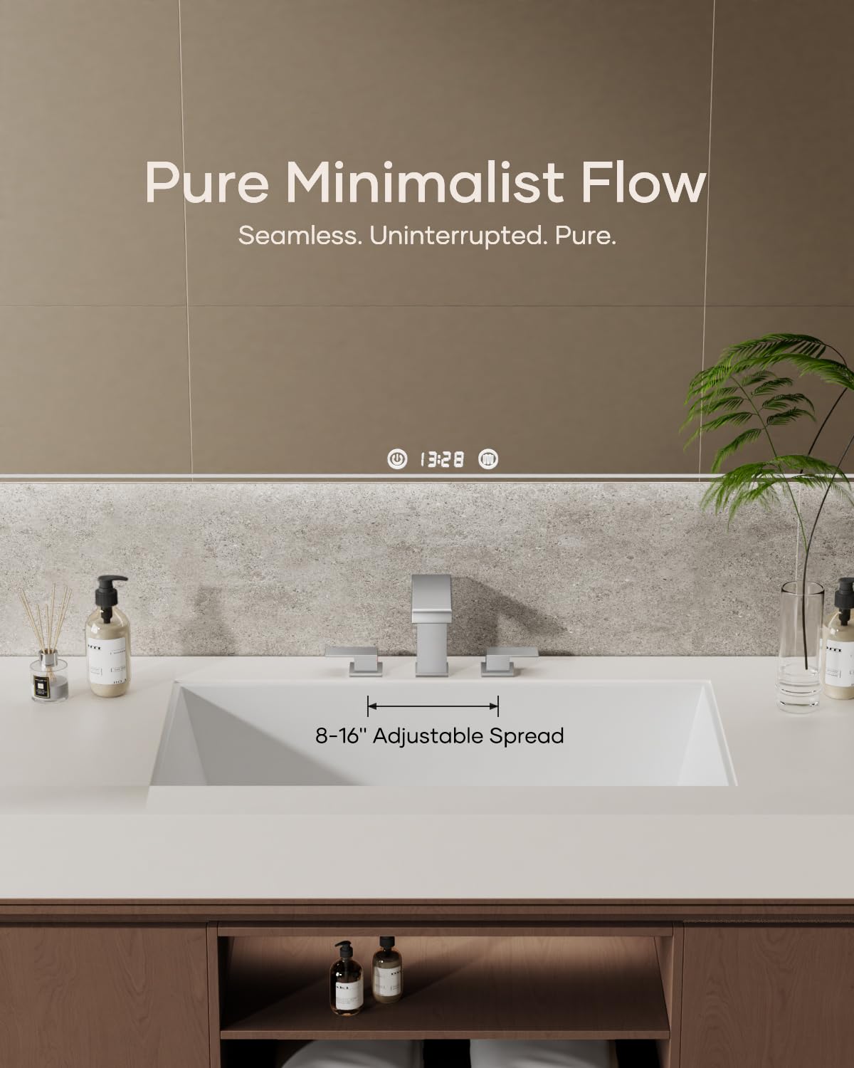 Matte Black Waterfall Bathroom Faucet 3 Hole, 8 Inch Widespread Modern 3 Piece Bathroom Sink Faucet, Touch On Lavatory Faucet for Vanity RV Restroom, Curved Spout