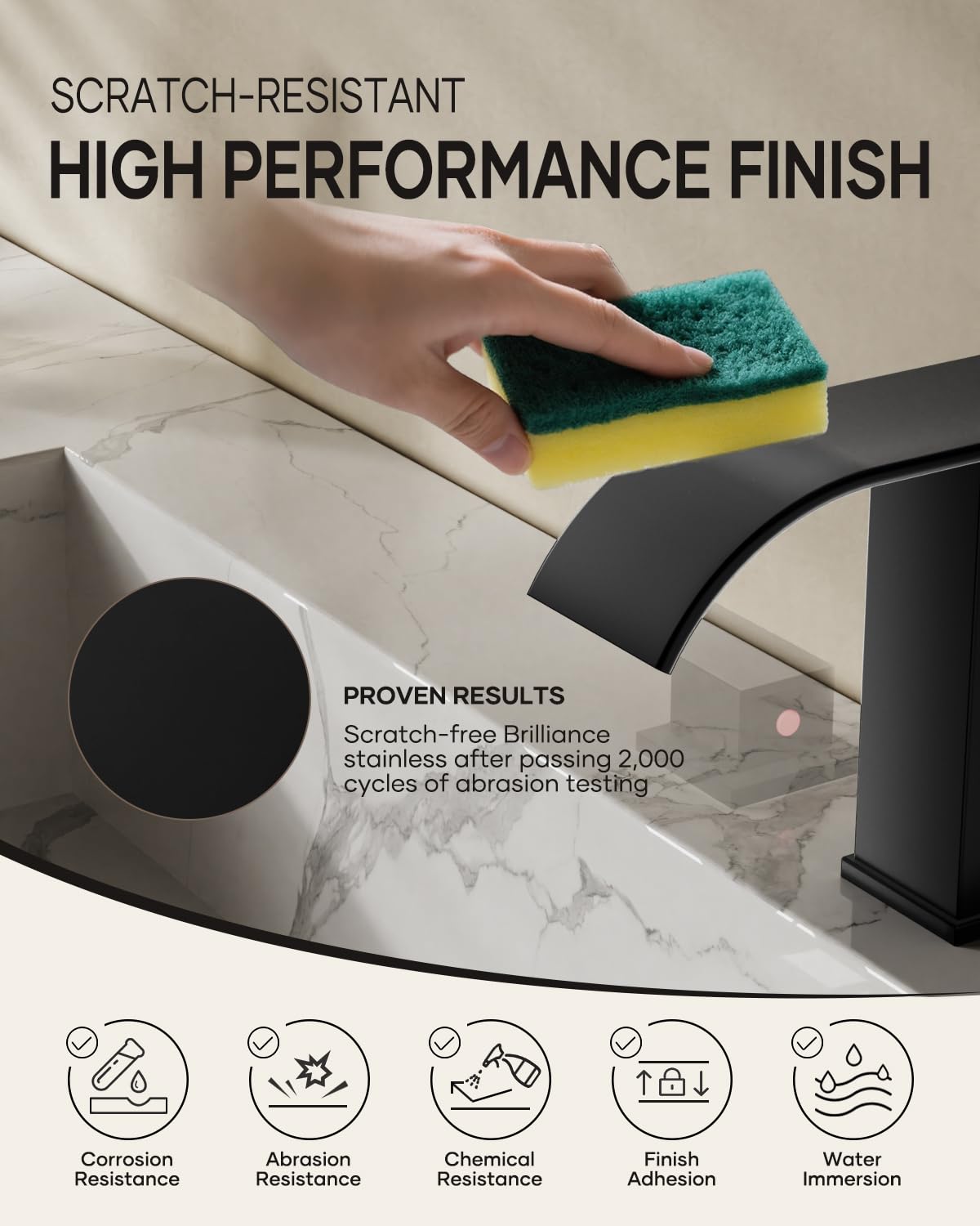 Matte Black Waterfall Bathroom Faucet 3 Hole, 8 Inch Widespread Modern 3 Piece Bathroom Sink Faucet, Touch On Lavatory Faucet for Vanity RV Restroom, Curved Spout