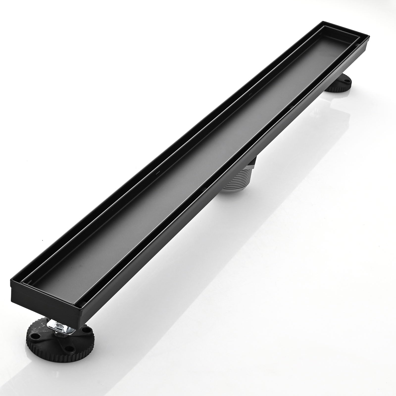 Linear Shower Floor Drain, Brushed Gold 24 Inch 304 Stainless Steel Bathroom Drains Kit, Rectangular Shower Trench Drain with Reversable Tile-in Pattern Drain Cover & Hair Catcher