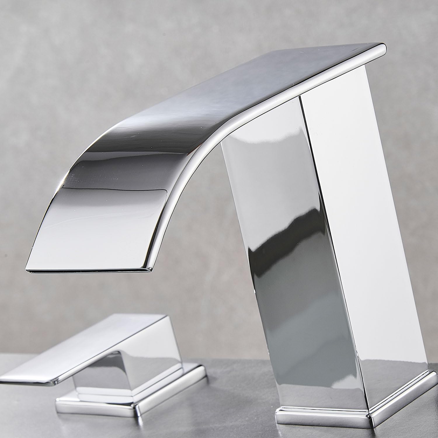 Matte Black Waterfall Bathroom Faucet 3 Hole, 8 Inch Widespread Modern 3 Piece Bathroom Sink Faucet, Touch On Lavatory Faucet for Vanity RV Restroom, Curved Spout