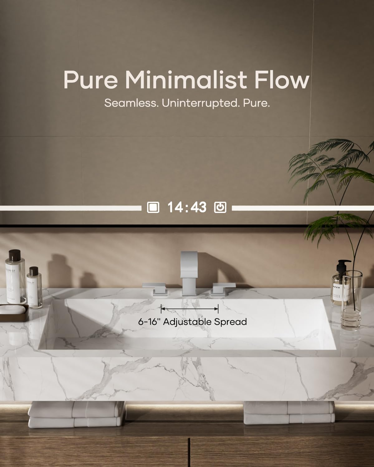 Matte Black Waterfall Bathroom Faucet 3 Hole, 8 Inch Widespread Modern 3 Piece Bathroom Sink Faucet, Touch On Lavatory Faucet for Vanity RV Restroom, Curved Spout