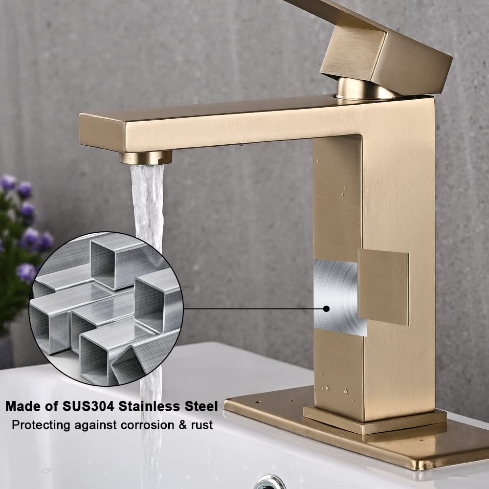 Matte Black Bathroom Faucet, Single Hole Vanity Bath Faucet, Single Handle Modern Stainless Steel Bathroom Faucets for Sink 1 Hole with Pop Up Drain Stopper & Water Supply Hoses