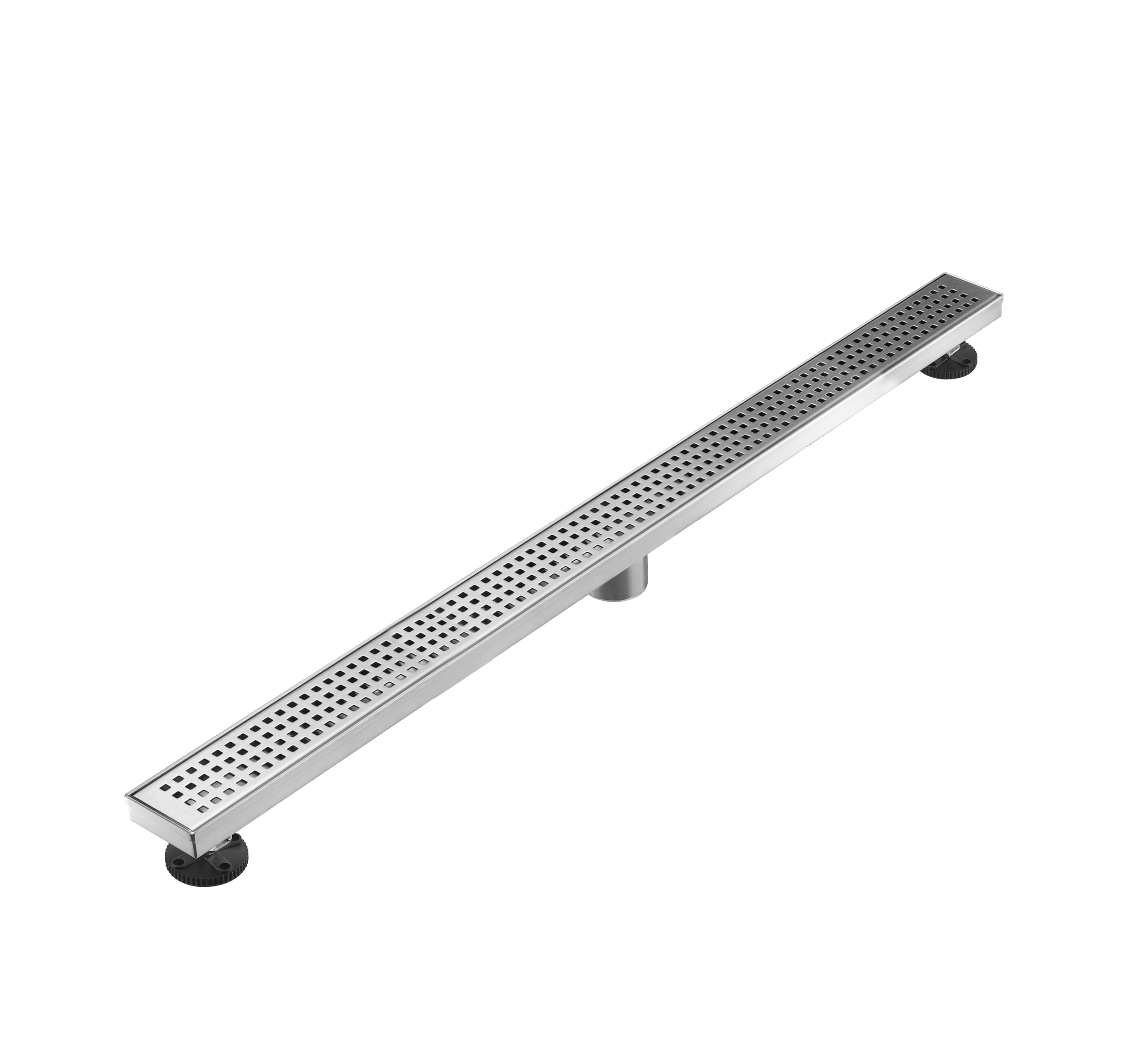 Linear Shower Floor Drain, Brushed Gold 12 Inch 304 Stainless Steel Bathroom Drains Kit, Long Rectangular Shower Trench Drain with Square Pattern Drain Cover & Hair Catcher