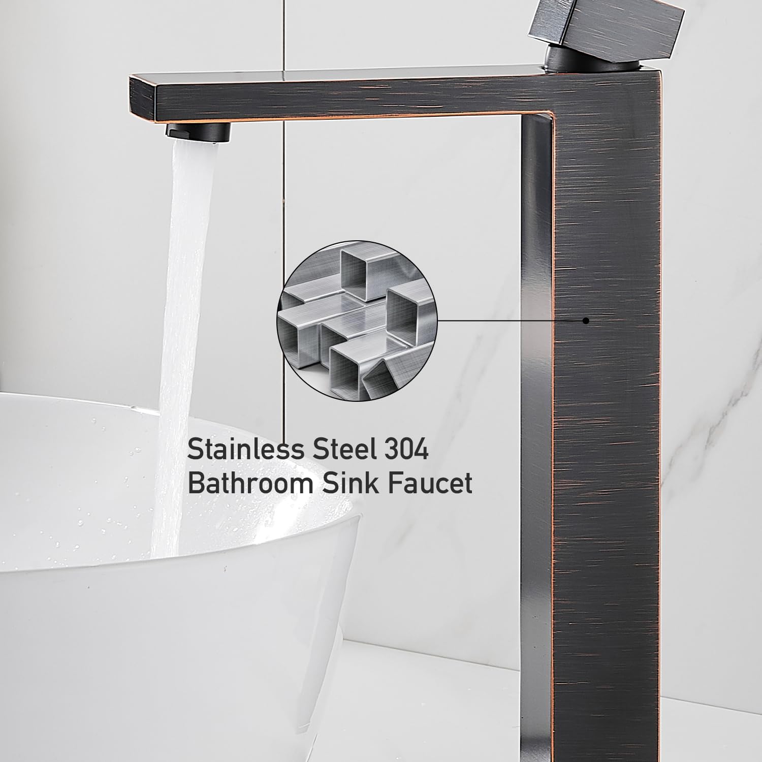 Matte Black Bathroom Faucet, Single Hole Vanity Bath Faucet, Single Handle Modern Stainless Steel Bathroom Faucets for Sink 1 Hole with Pop Up Drain Stopper & Water Supply Hoses