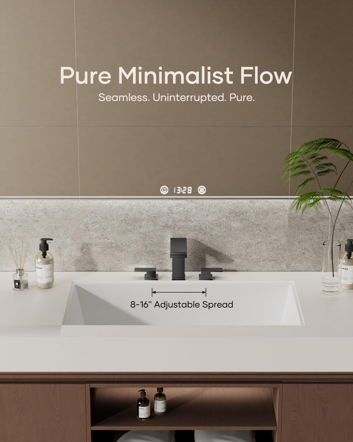 Matte Black Waterfall Bathroom Faucet 3 Hole, 8 Inch Widespread Modern 3 Piece Bathroom Sink Faucet, Touch On Lavatory Faucet for Vanity RV Restroom, Curved Spout