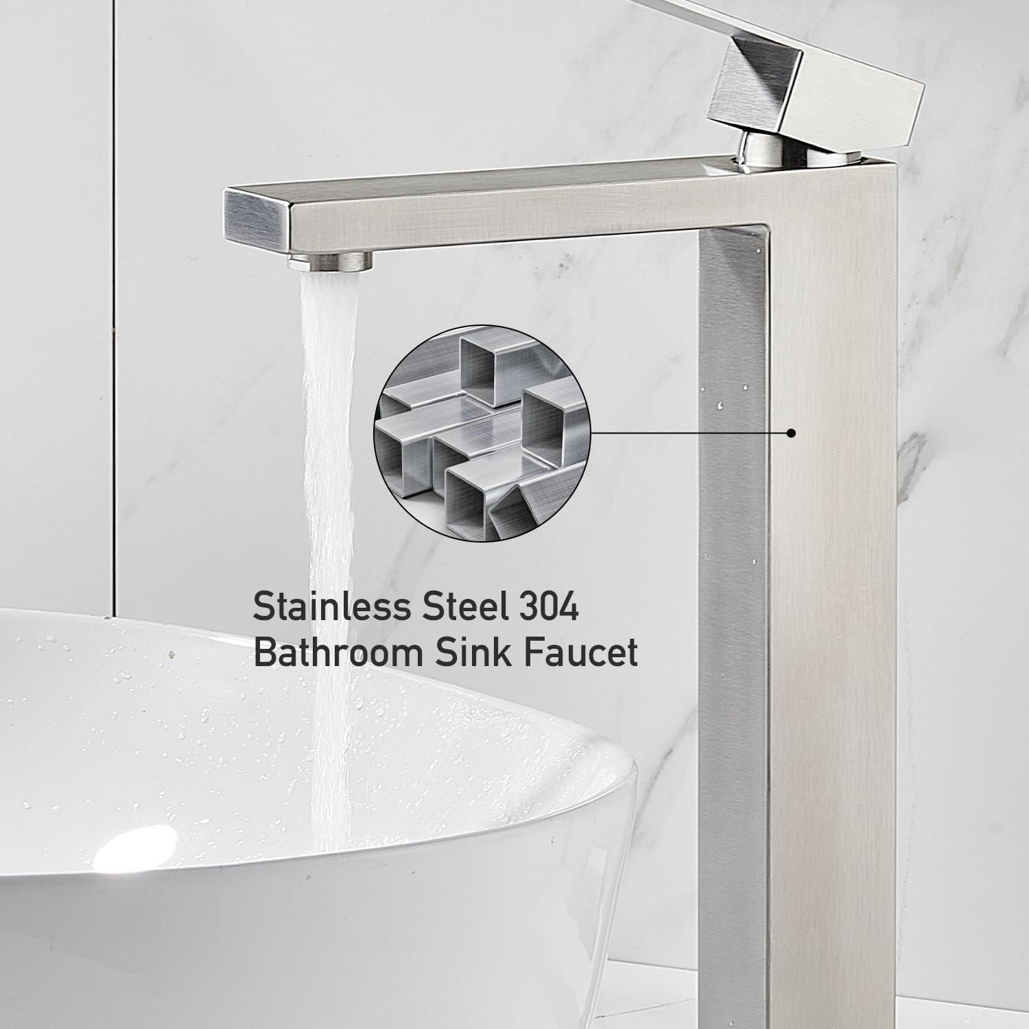 Matte Black Bathroom Faucet, Single Hole Vanity Bath Faucet, Single Handle Modern Stainless Steel Bathroom Faucets for Sink 1 Hole with Pop Up Drain Stopper & Water Supply Hoses