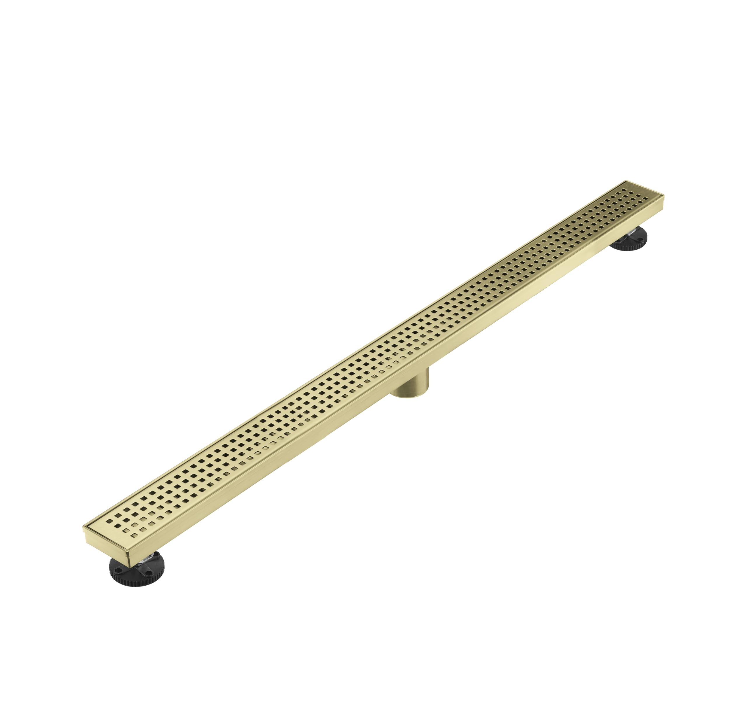 Linear Shower Floor Drain, Brushed Gold 12 Inch 304 Stainless Steel Bathroom Drains Kit, Long Rectangular Shower Trench Drain with Square Pattern Drain Cover & Hair Catcher