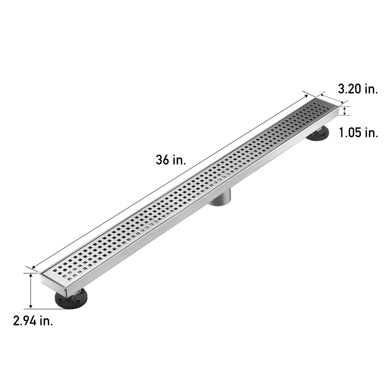 Linear Shower Floor Drain, Brushed Gold 12 Inch 304 Stainless Steel Bathroom Drains Kit, Long Rectangular Shower Trench Drain with Square Pattern Drain Cover & Hair Catcher