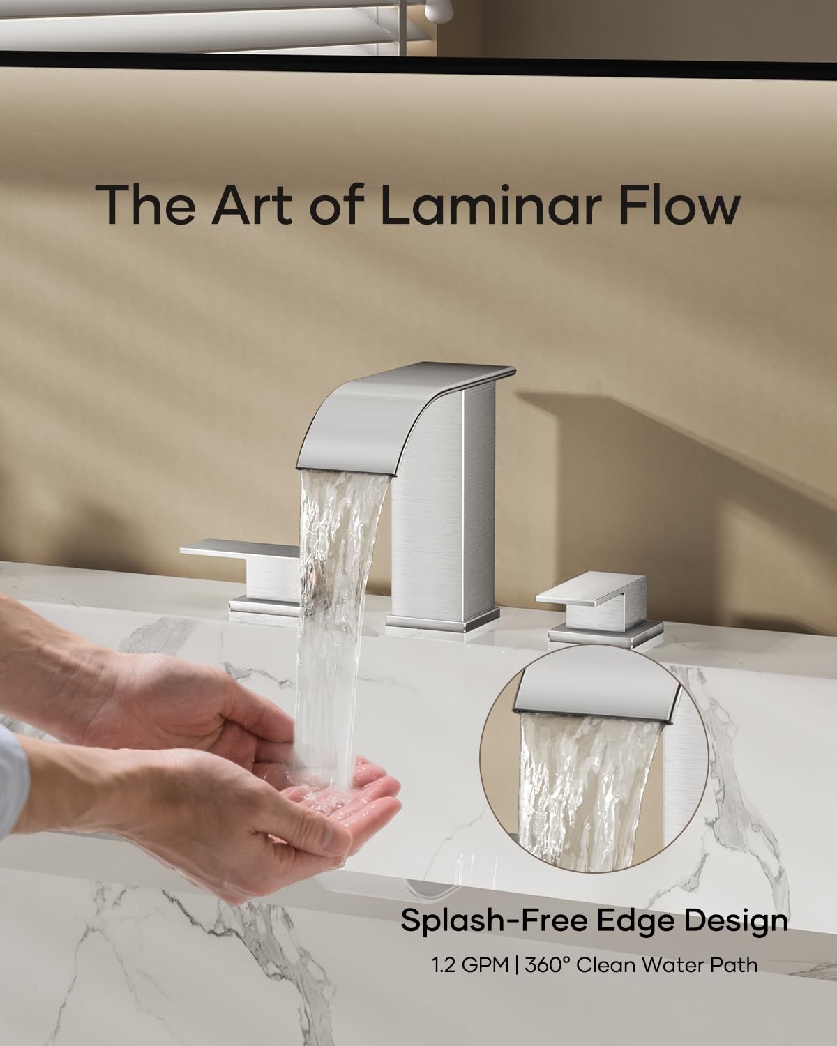 Matte Black Waterfall Bathroom Faucet 3 Hole, 8 Inch Widespread Modern 3 Piece Bathroom Sink Faucet, Touch On Lavatory Faucet for Vanity RV Restroom, Curved Spout