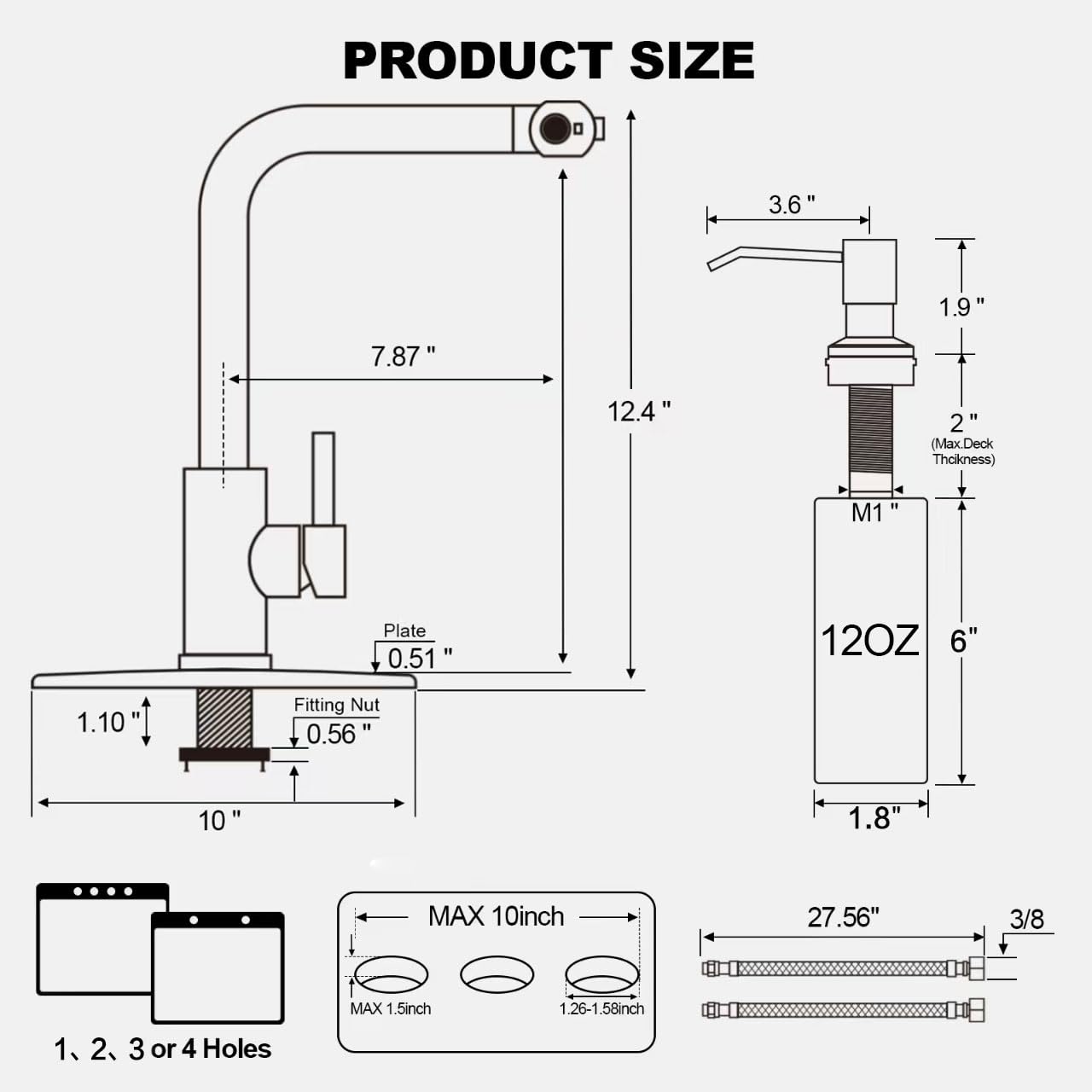 Brushed Nickel Kitchen Faucets with Pull Down Sprayer & Soap Dispenser, Single Hole & Handle, Pull Out Tap, Waterfall Stainless Steel Sink Faucet for Farmhouse Camper Laundry Rv Bar
