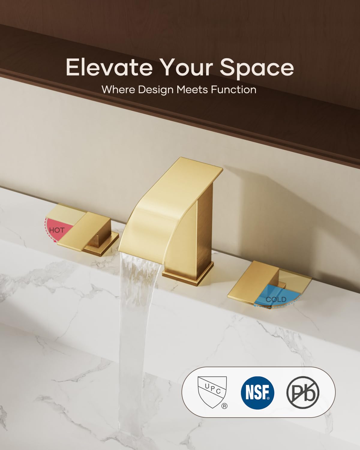 Matte Black Waterfall Bathroom Faucet 3 Hole, 8 Inch Widespread Modern 3 Piece Bathroom Sink Faucet, Touch On Lavatory Faucet for Vanity RV Restroom, Curved Spout