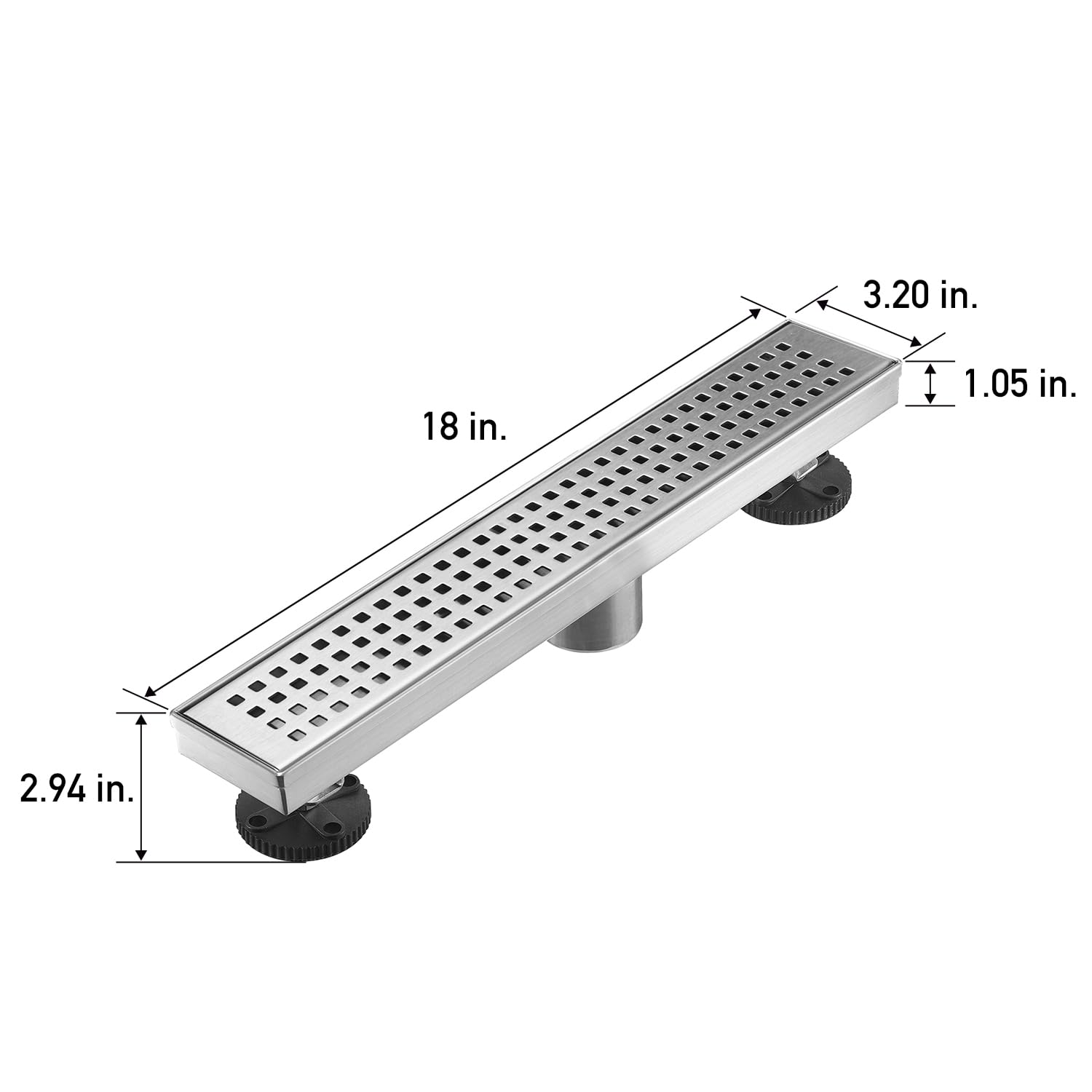 Linear Shower Floor Drain, Brushed Gold 12 Inch 304 Stainless Steel Bathroom Drains Kit, Long Rectangular Shower Trench Drain with Square Pattern Drain Cover & Hair Catcher