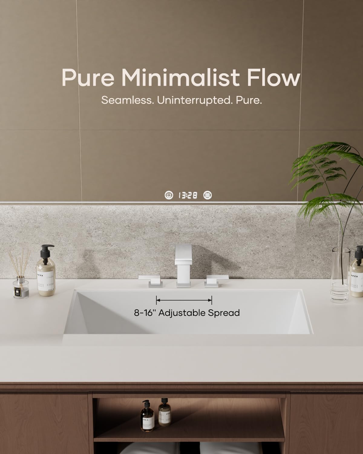 Matte Black Waterfall Bathroom Faucet 3 Hole, 8 Inch Widespread Modern 3 Piece Bathroom Sink Faucet, Touch On Lavatory Faucet for Vanity RV Restroom, Curved Spout