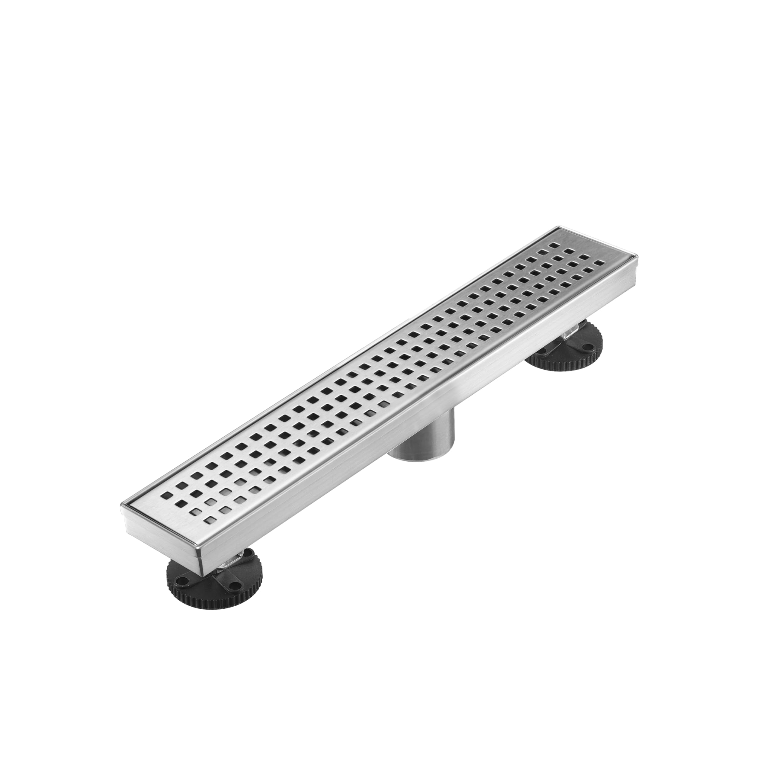 Linear Shower Floor Drain, Brushed Gold 12 Inch 304 Stainless Steel Bathroom Drains Kit, Long Rectangular Shower Trench Drain with Square Pattern Drain Cover & Hair Catcher