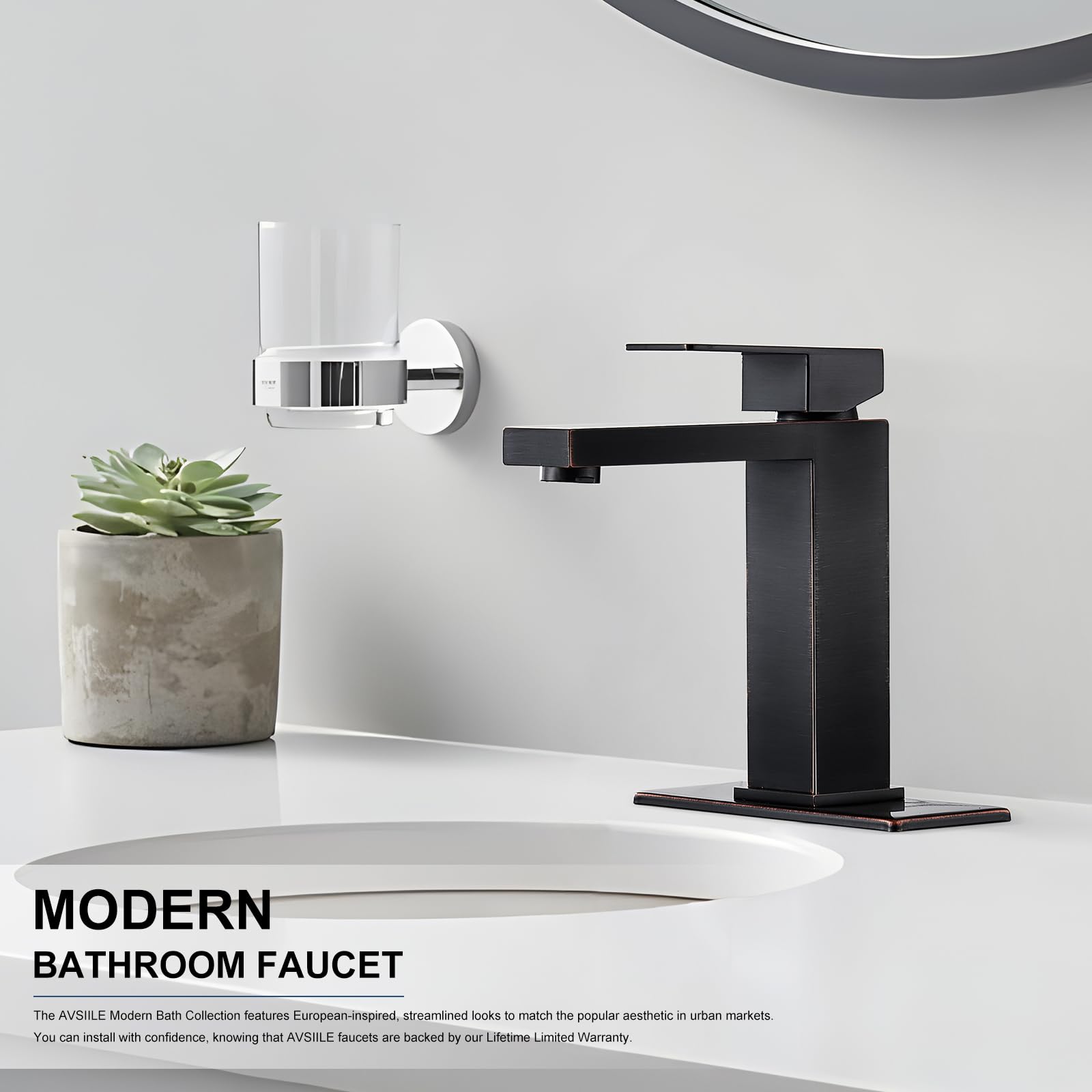 Matte Black Bathroom Faucet, Single Hole Vanity Bath Faucet, Single Handle Modern Stainless Steel Bathroom Faucets for Sink 1 Hole with Pop Up Drain Stopper & Water Supply Hoses