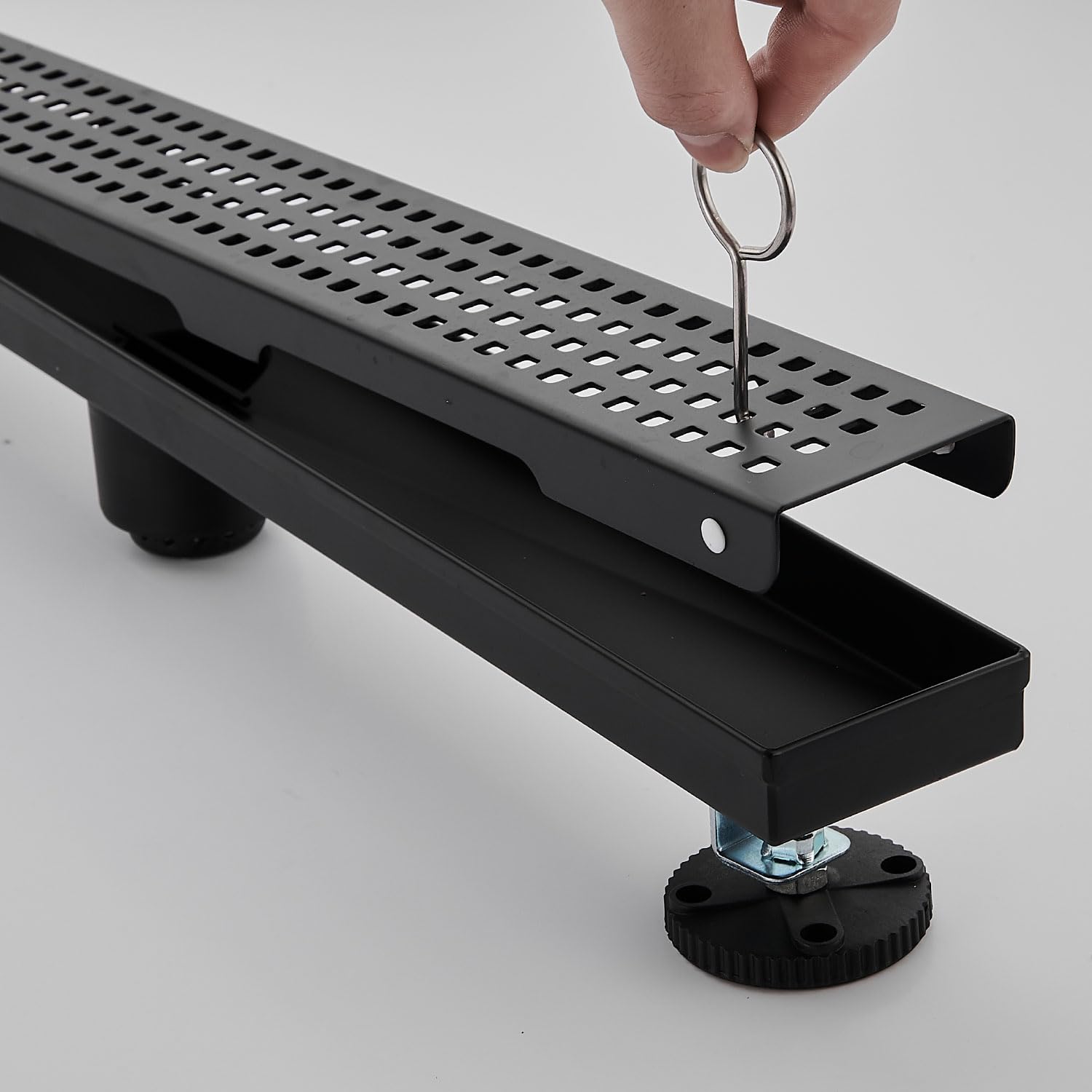 Linear Shower Floor Drain, Brushed Gold 12 Inch 304 Stainless Steel Bathroom Drains Kit, Long Rectangular Shower Trench Drain with Square Pattern Drain Cover & Hair Catcher