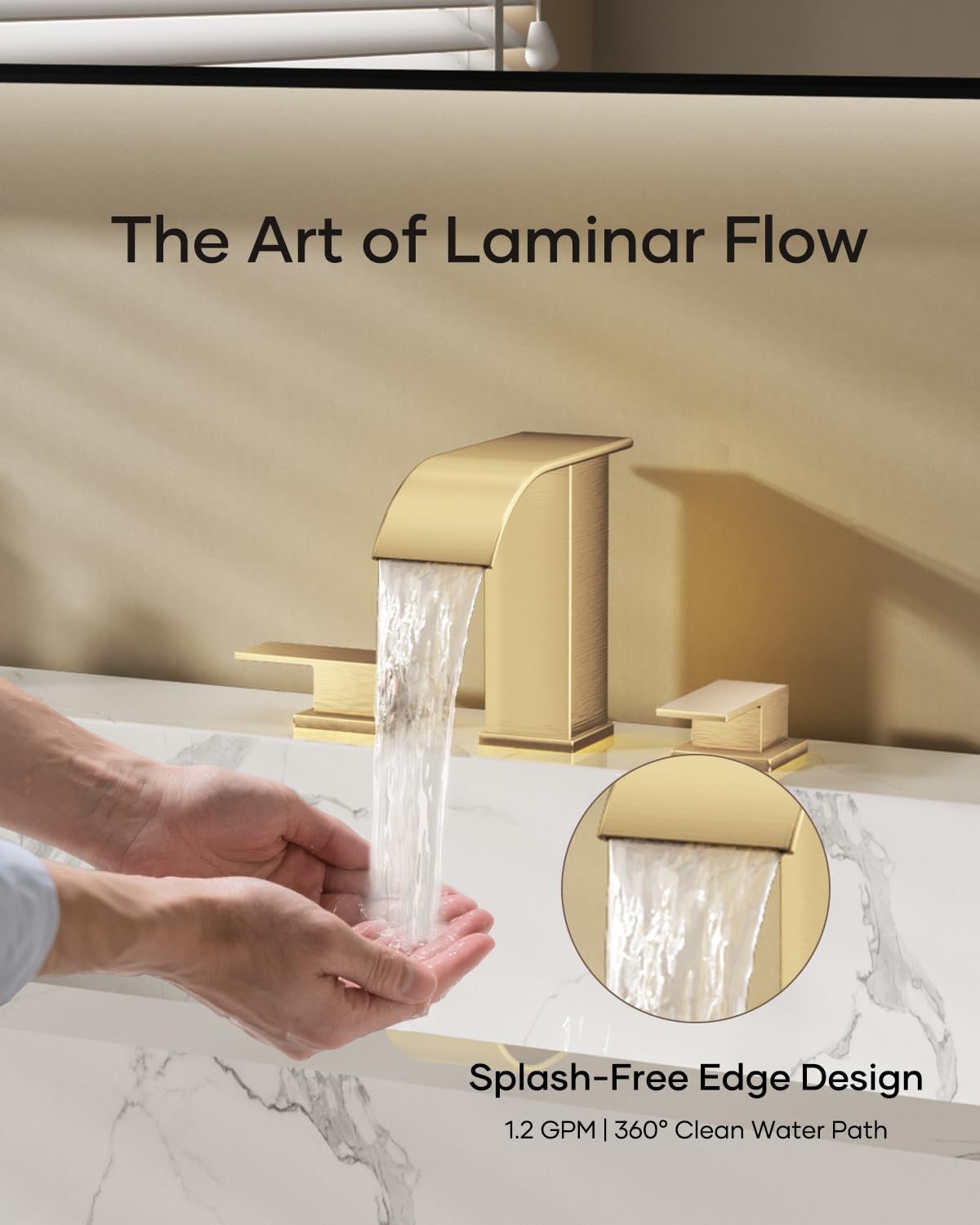 Matte Black Waterfall Bathroom Faucet 3 Hole, 8 Inch Widespread Modern 3 Piece Bathroom Sink Faucet, Touch On Lavatory Faucet for Vanity RV Restroom, Curved Spout