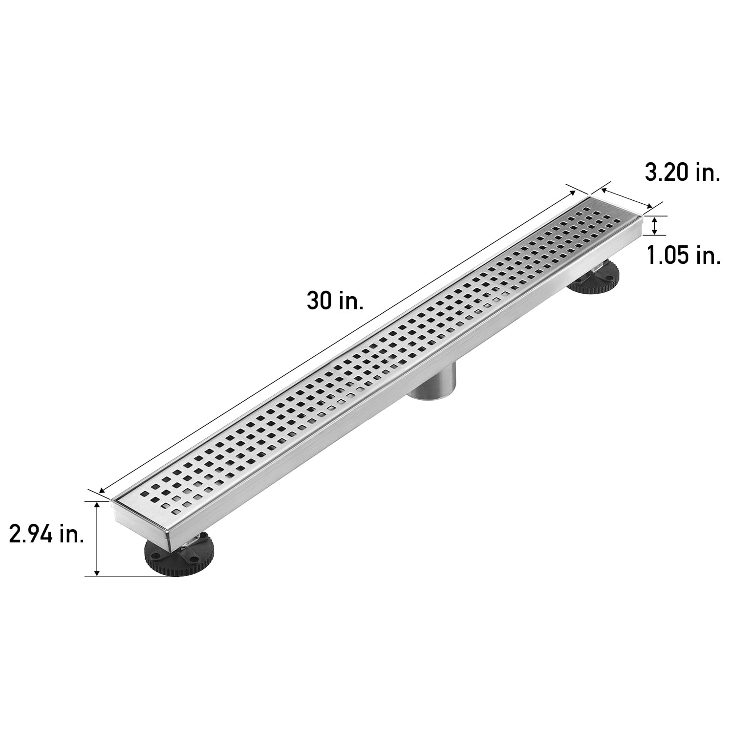 Linear Shower Floor Drain, Brushed Gold 12 Inch 304 Stainless Steel Bathroom Drains Kit, Long Rectangular Shower Trench Drain with Square Pattern Drain Cover & Hair Catcher