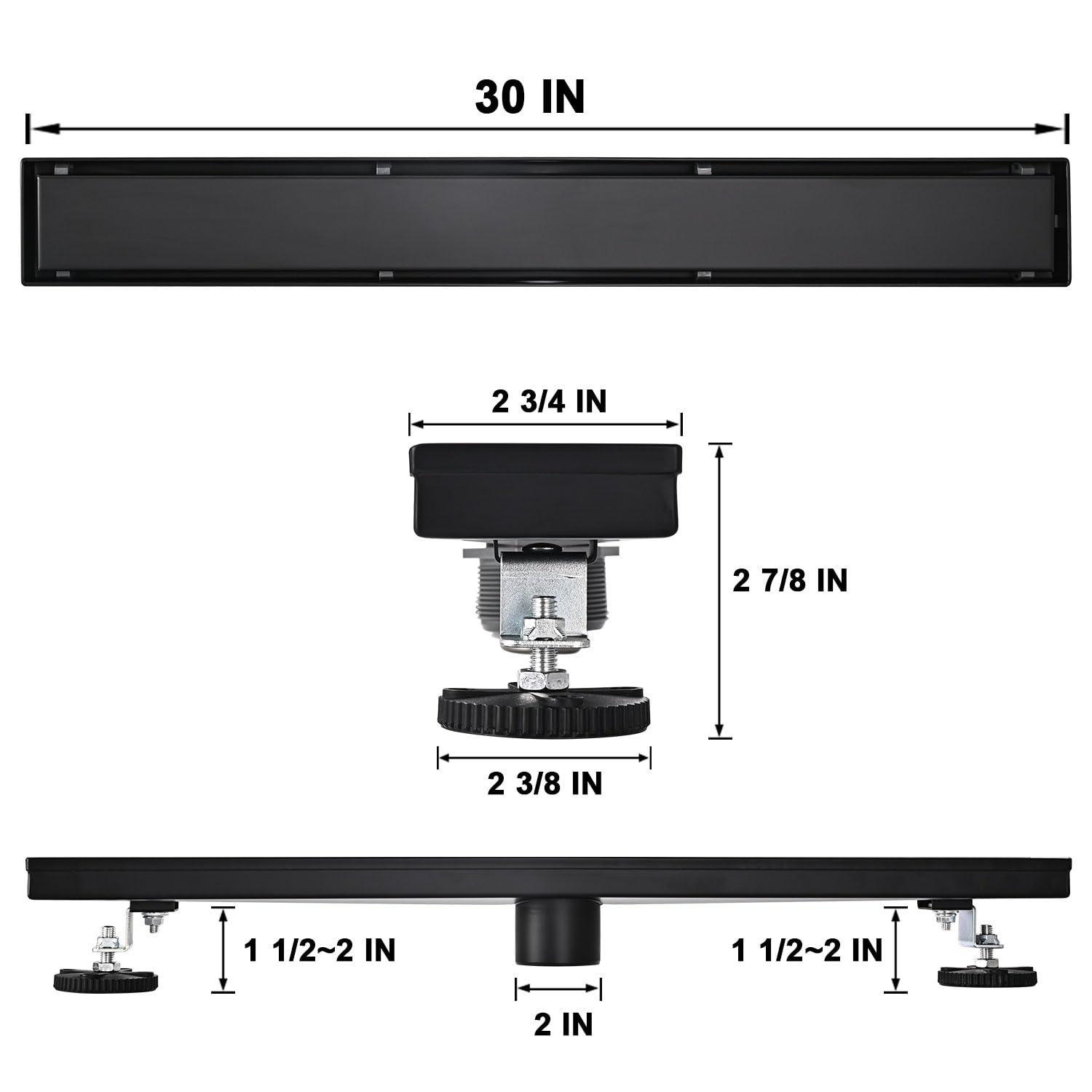 Linear Shower Floor Drain, Brushed Gold 24 Inch 304 Stainless Steel Bathroom Drains Kit, Rectangular Shower Trench Drain with Reversable Tile-in Pattern Drain Cover & Hair Catcher