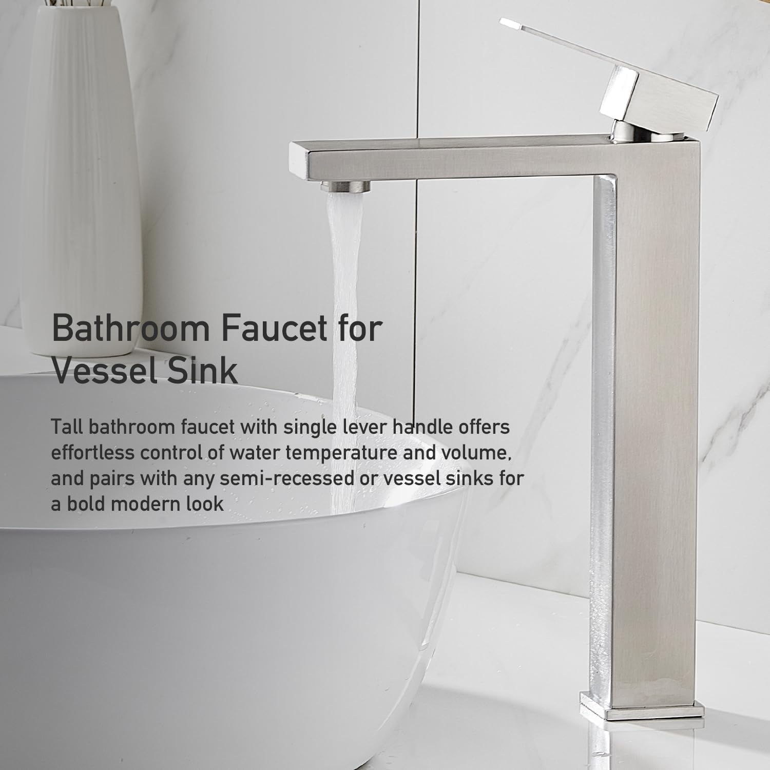 Matte Black Bathroom Faucet, Single Hole Vanity Bath Faucet, Single Handle Modern Stainless Steel Bathroom Faucets for Sink 1 Hole with Pop Up Drain Stopper & Water Supply Hoses