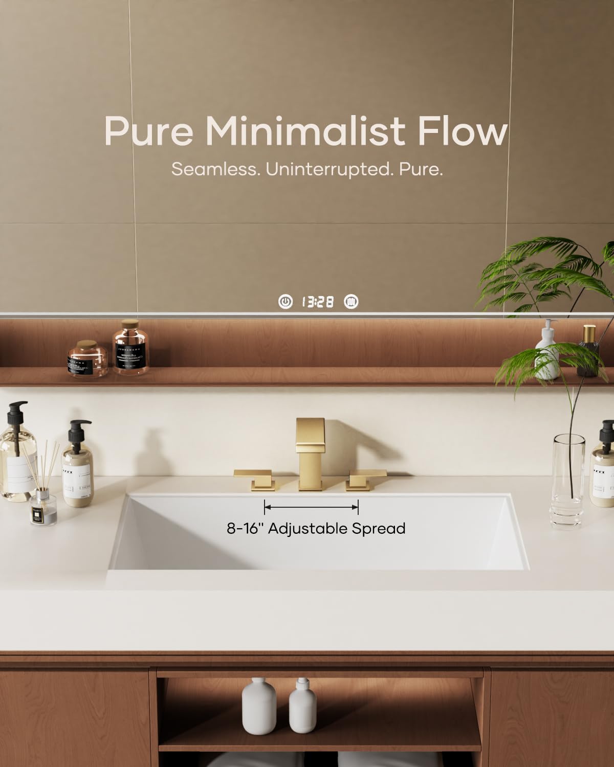 Matte Black Waterfall Bathroom Faucet 3 Hole, 8 Inch Widespread Modern 3 Piece Bathroom Sink Faucet, Touch On Lavatory Faucet for Vanity RV Restroom, Curved Spout