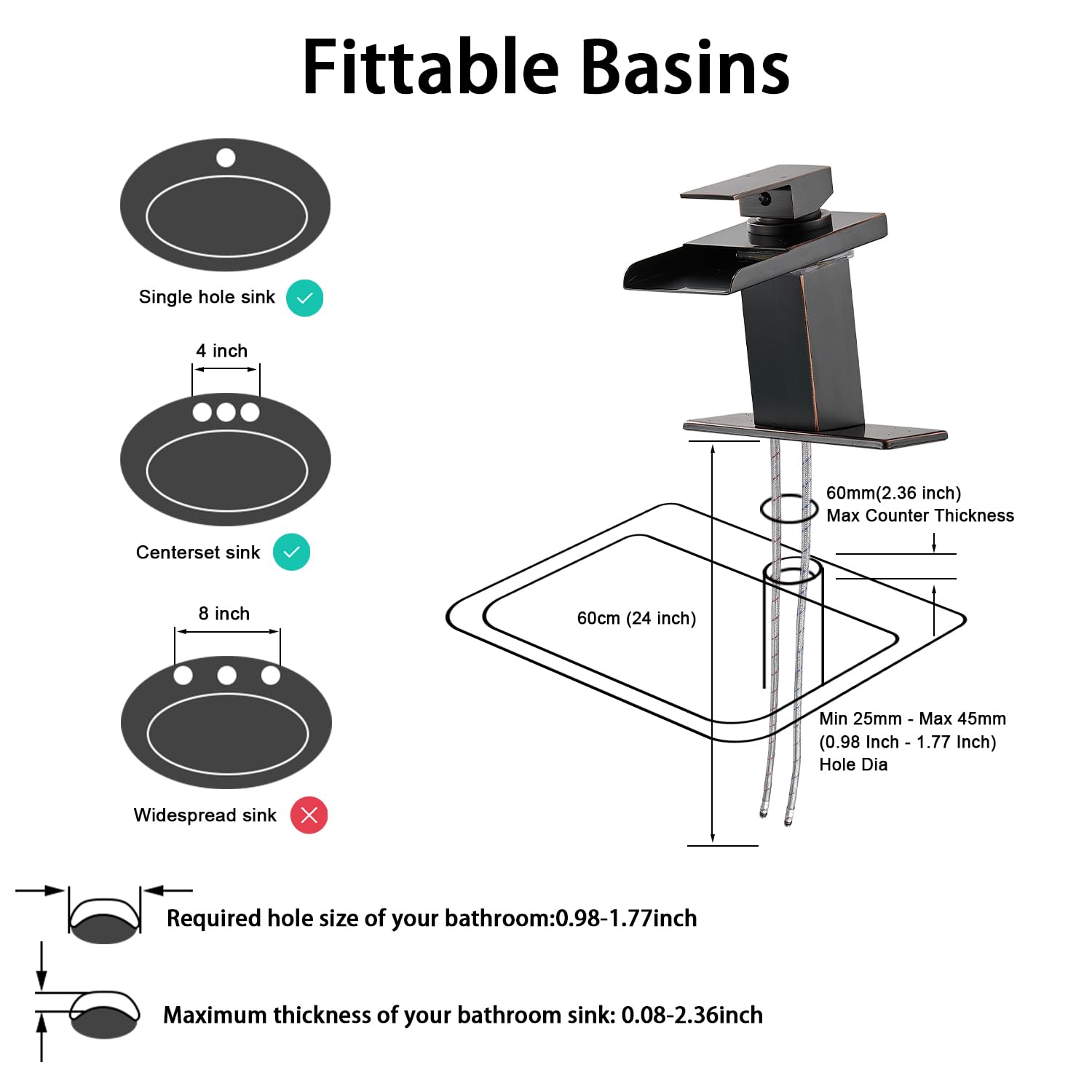 LED Bathroom Sink Faucet, Brushed Gold Waterfall Single Hole Handle Vanity Faucets for Sinks 1 Hole with Metal Pop Up Drain and 2 Water Supply Lines, Open Glass Spout