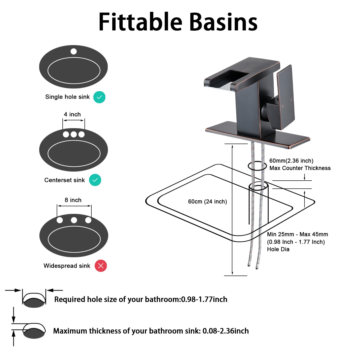LED Bathroom Sink Faucet, Brushed Gold Waterfall Single Hole Handle Vanity Faucets for Sinks 1 Hole with Metal Pop Up Drain and 2 Water Supply Lines, Side Handle