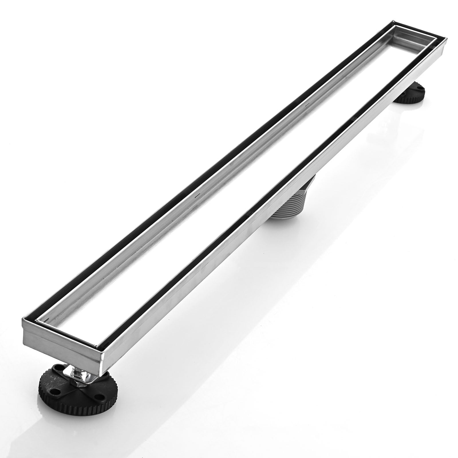 Linear Shower Floor Drain, Brushed Gold 24 Inch 304 Stainless Steel Bathroom Drains Kit, Rectangular Shower Trench Drain with Reversable Tile-in Pattern Drain Cover & Hair Catcher